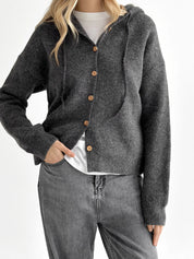 Hooded cardigan with buttons graphite