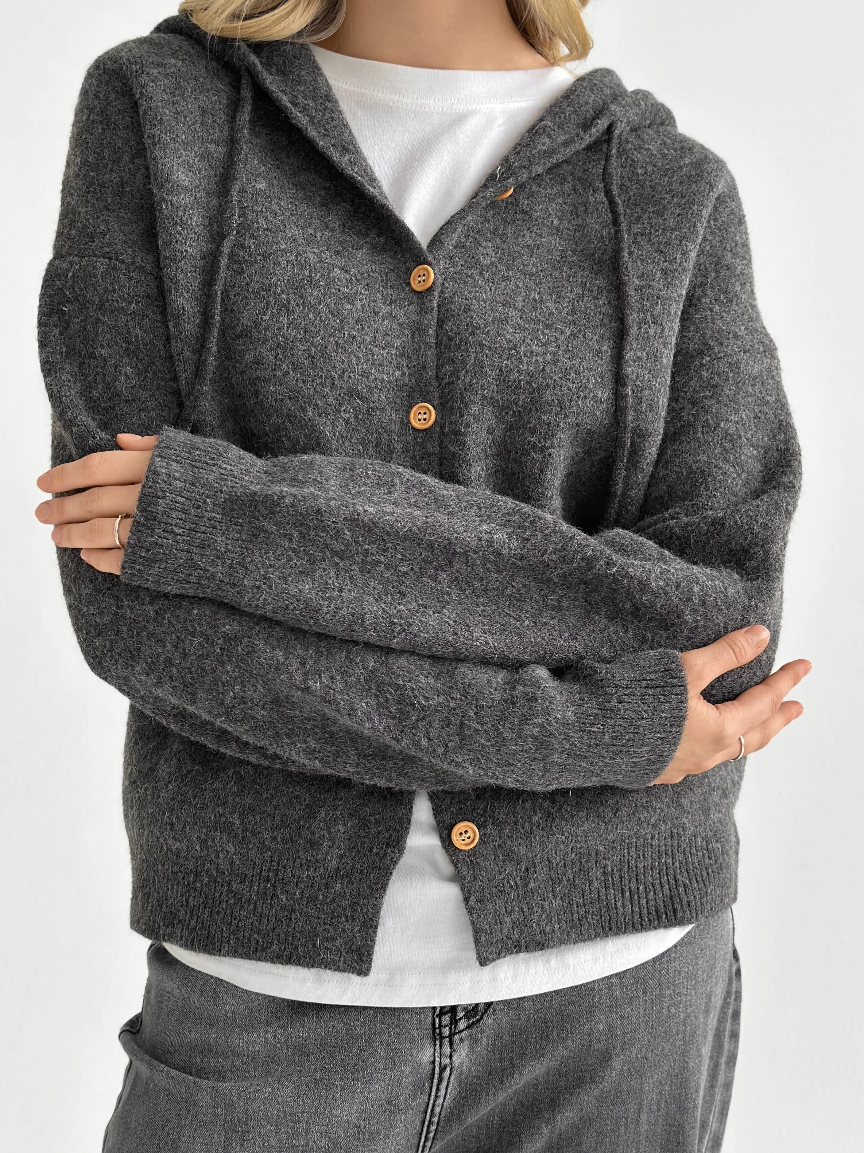 Hooded cardigan with buttons graphite