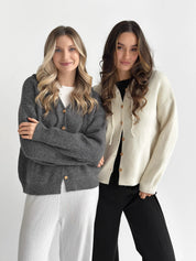 Hooded cardigan with buttons graphite