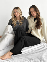 Hooded cardigan with buttons graphite