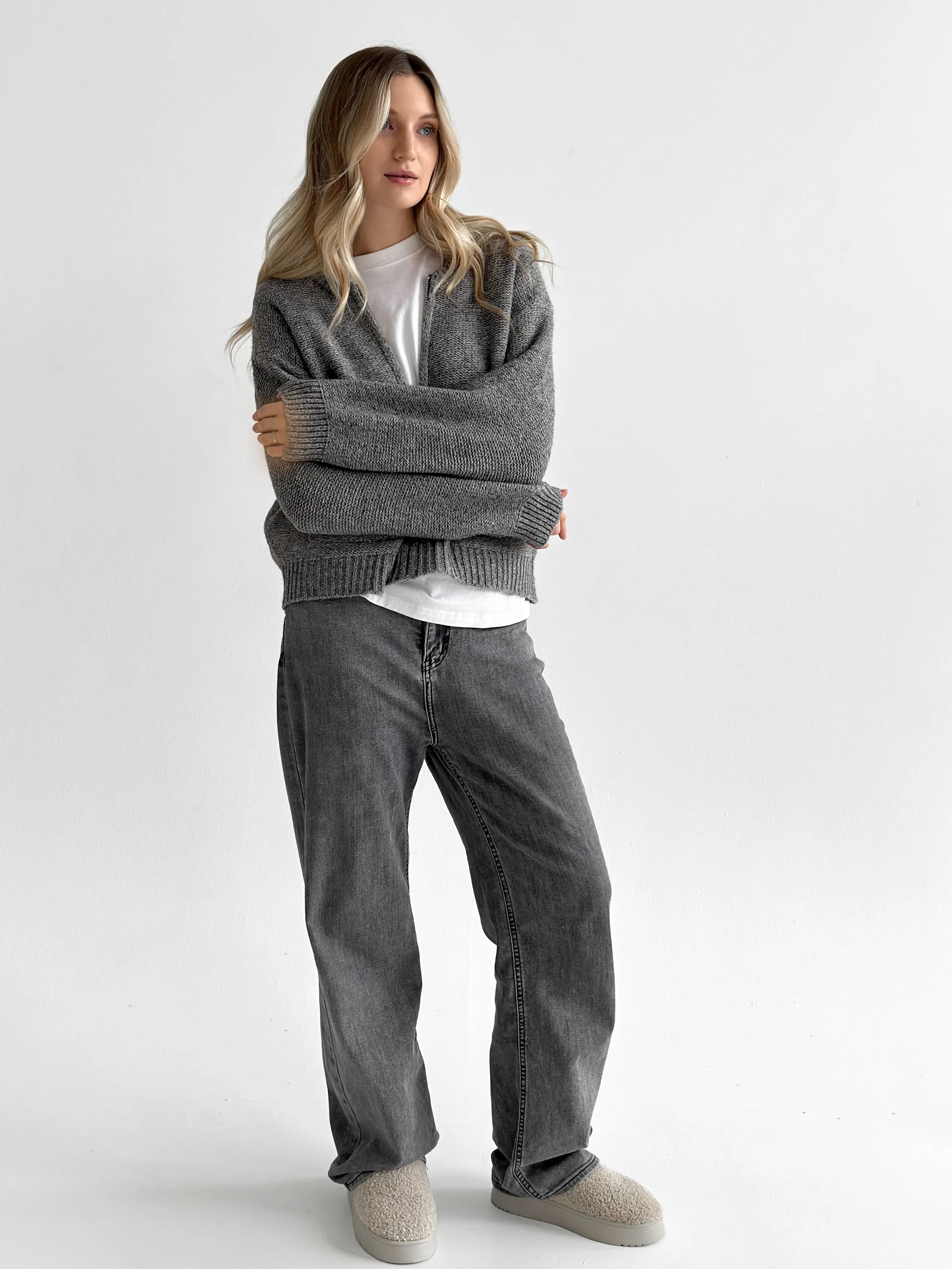 Gray zipper cardigan