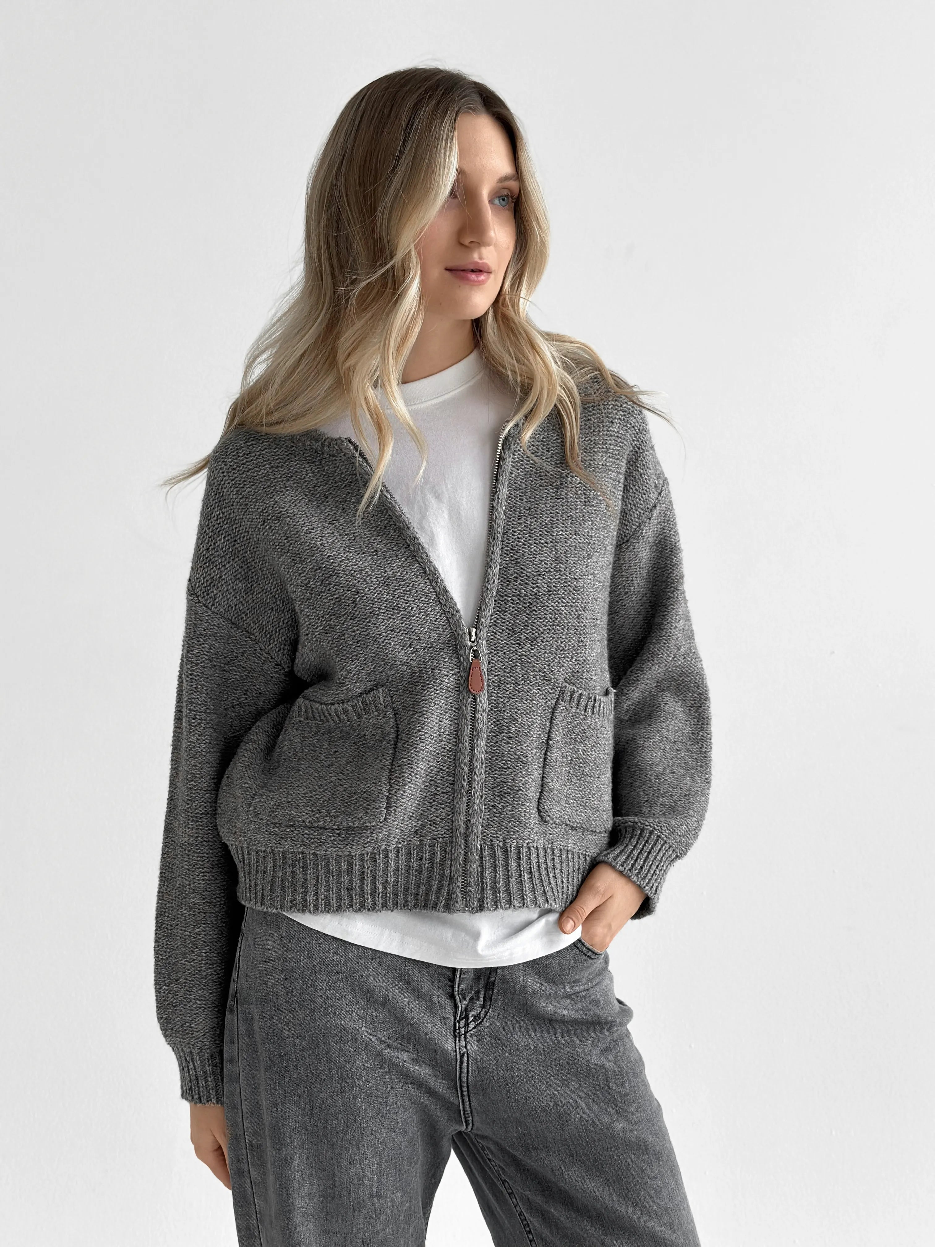 Gray zipper cardigan