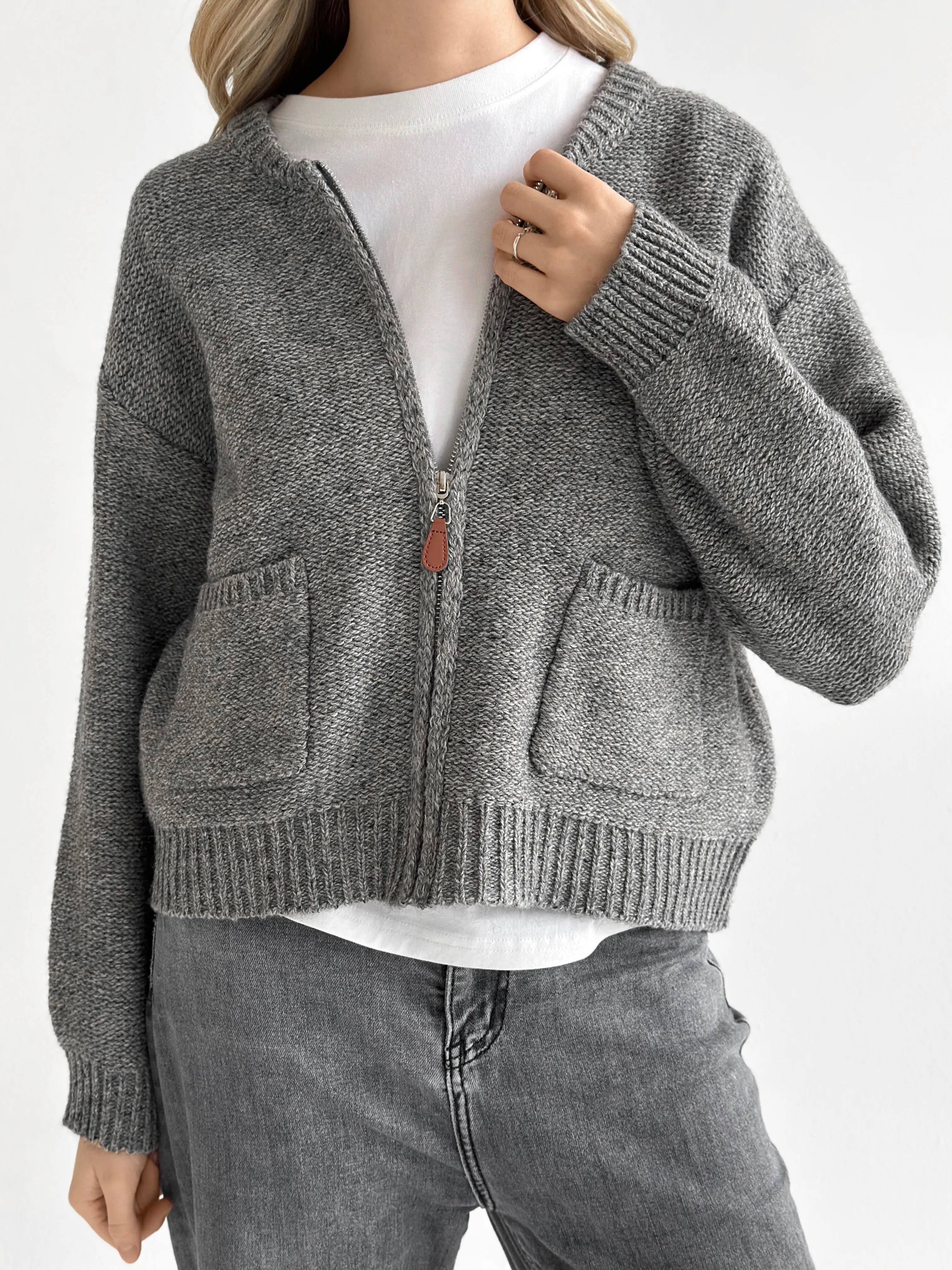 Gray zipper cardigan