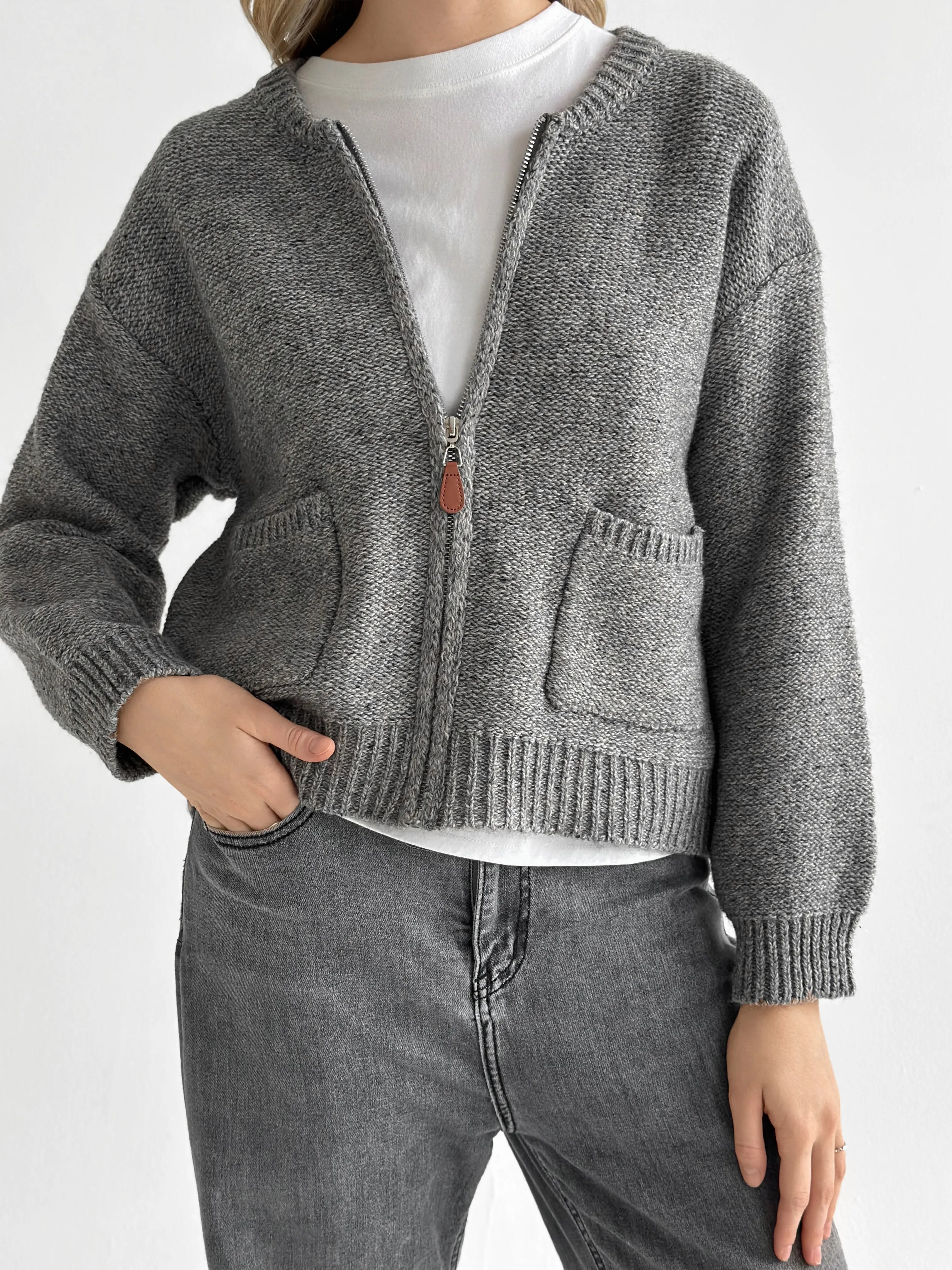 Gray zipper cardigan