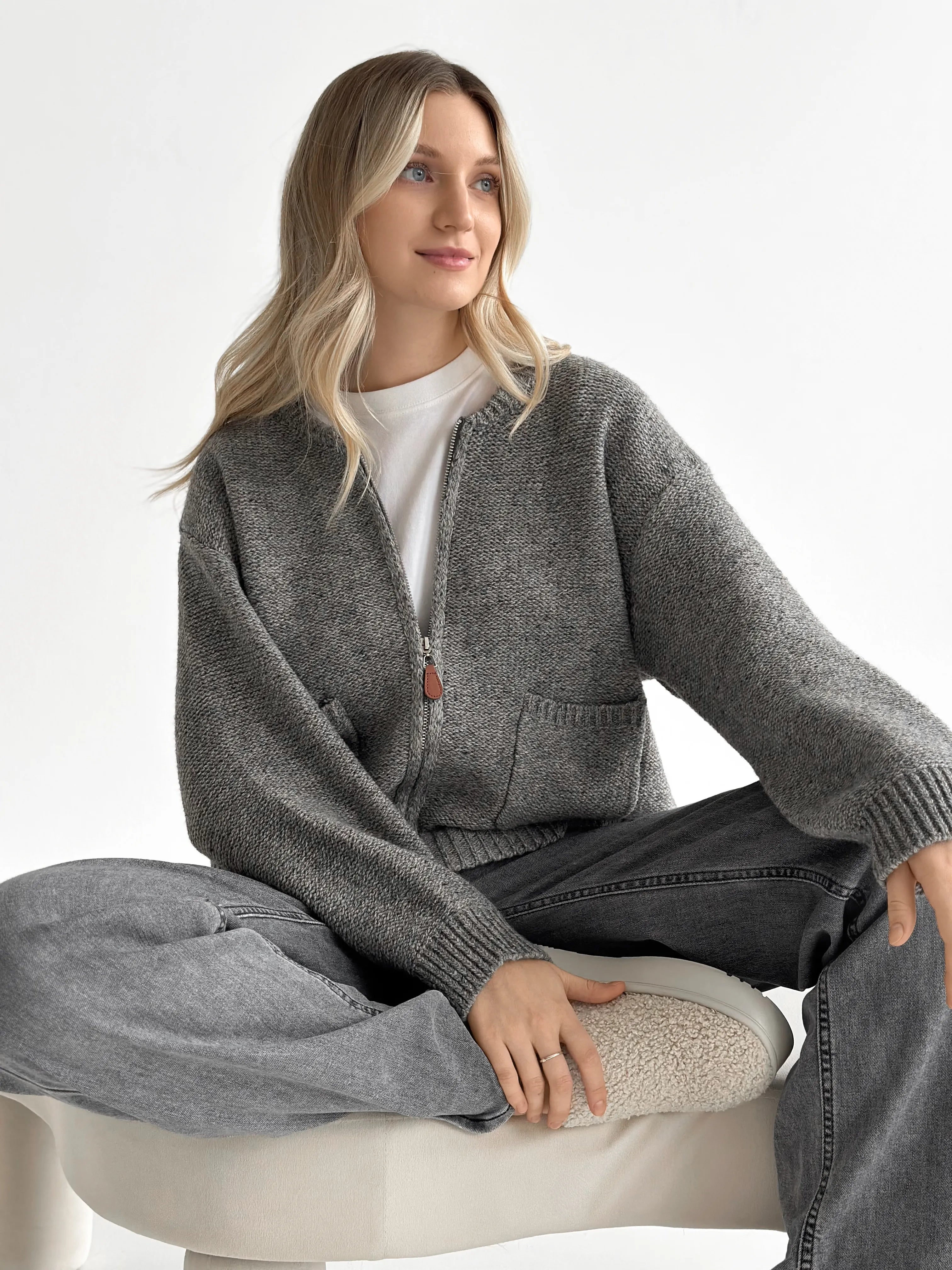 Gray zipper cardigan