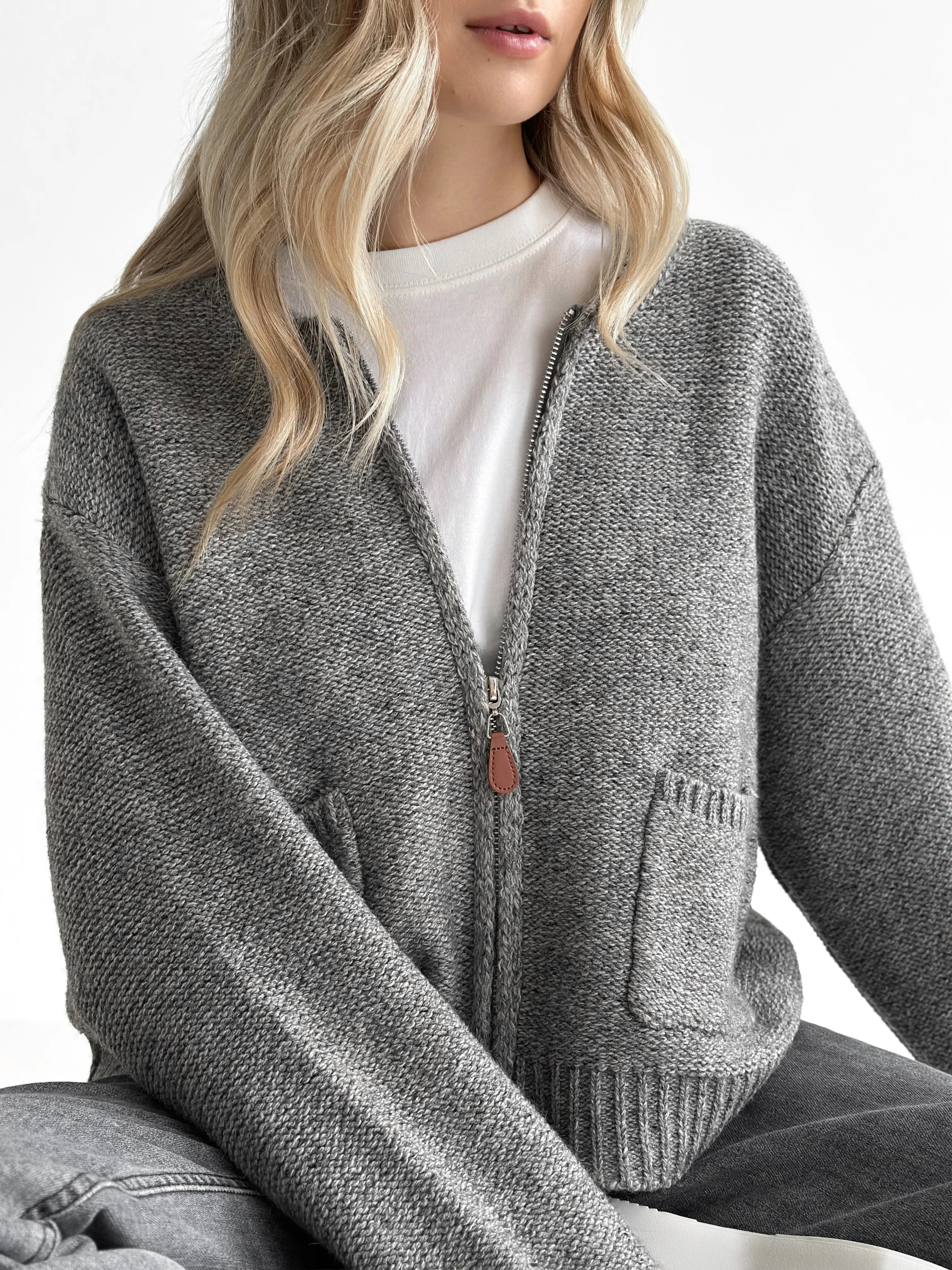 Gray zipper cardigan