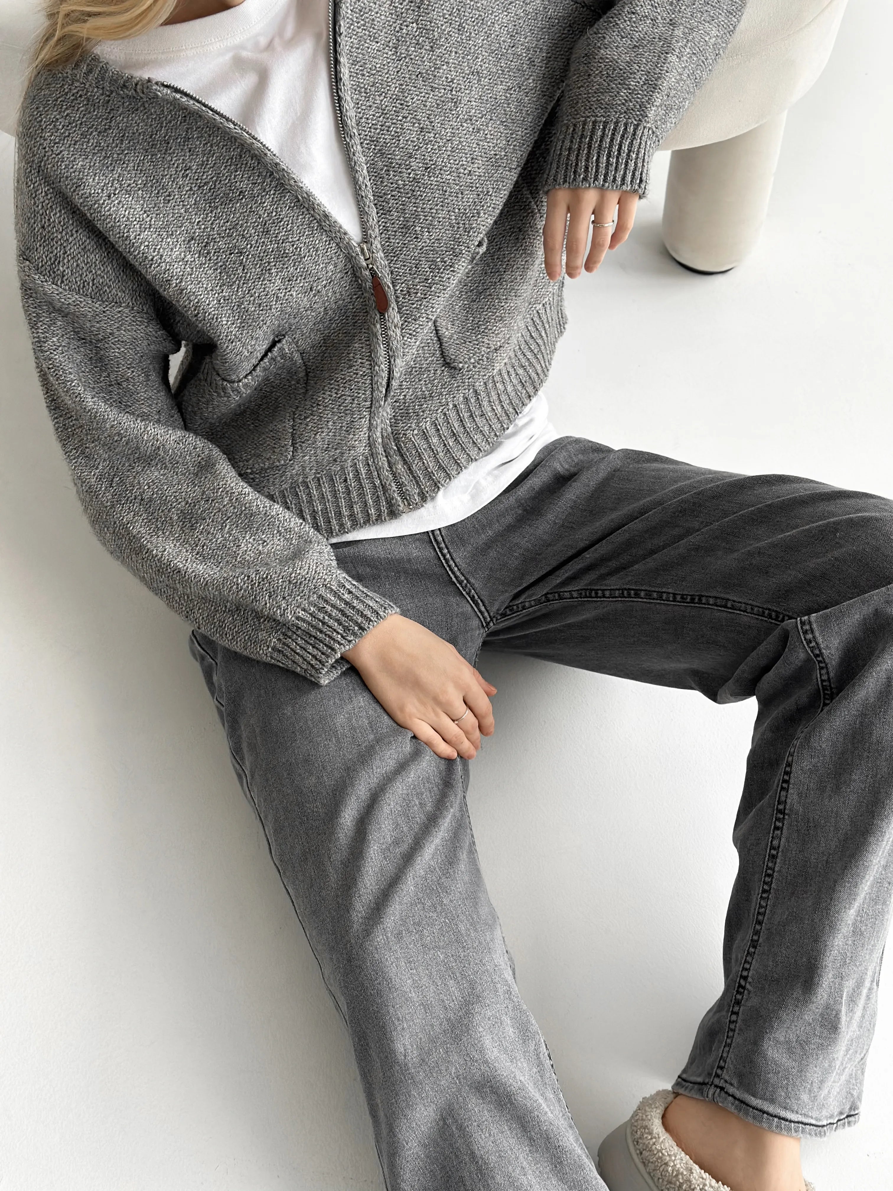 Gray zipper cardigan