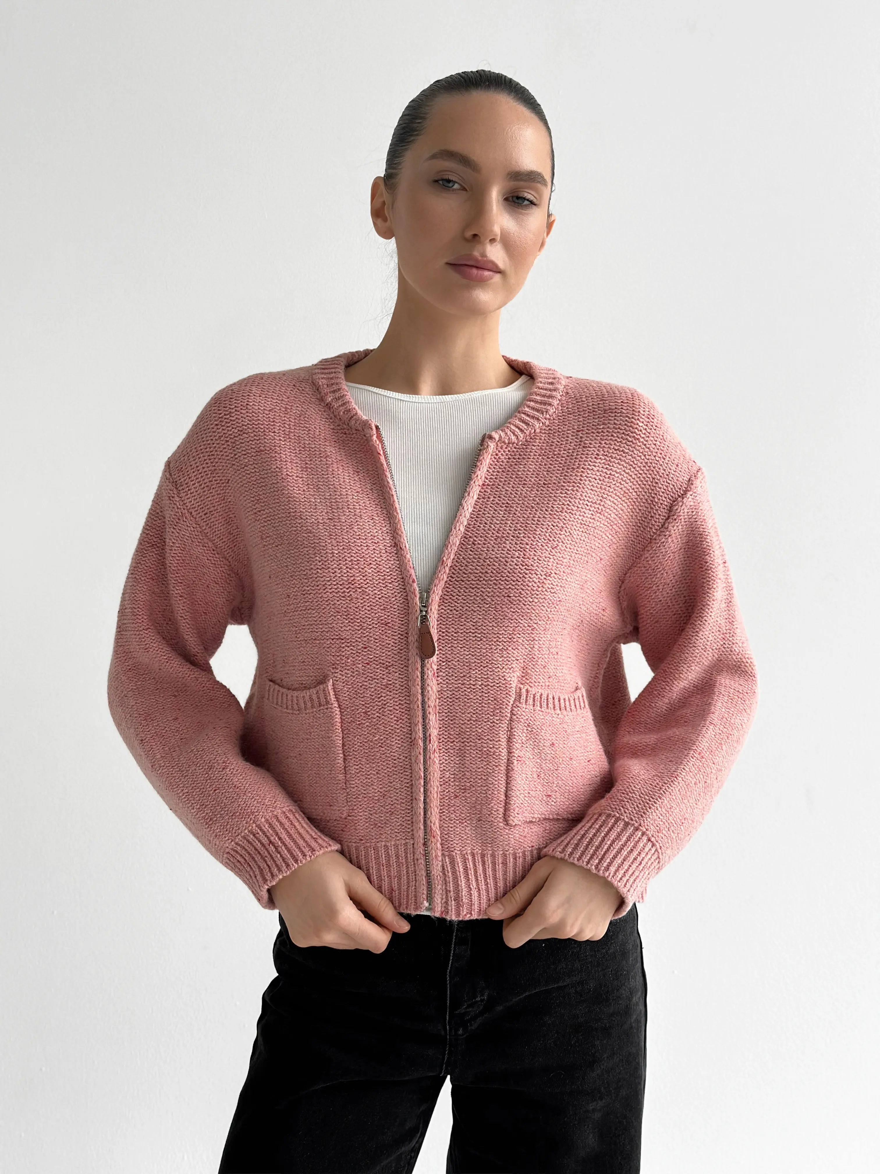 Pink zipper cardigan