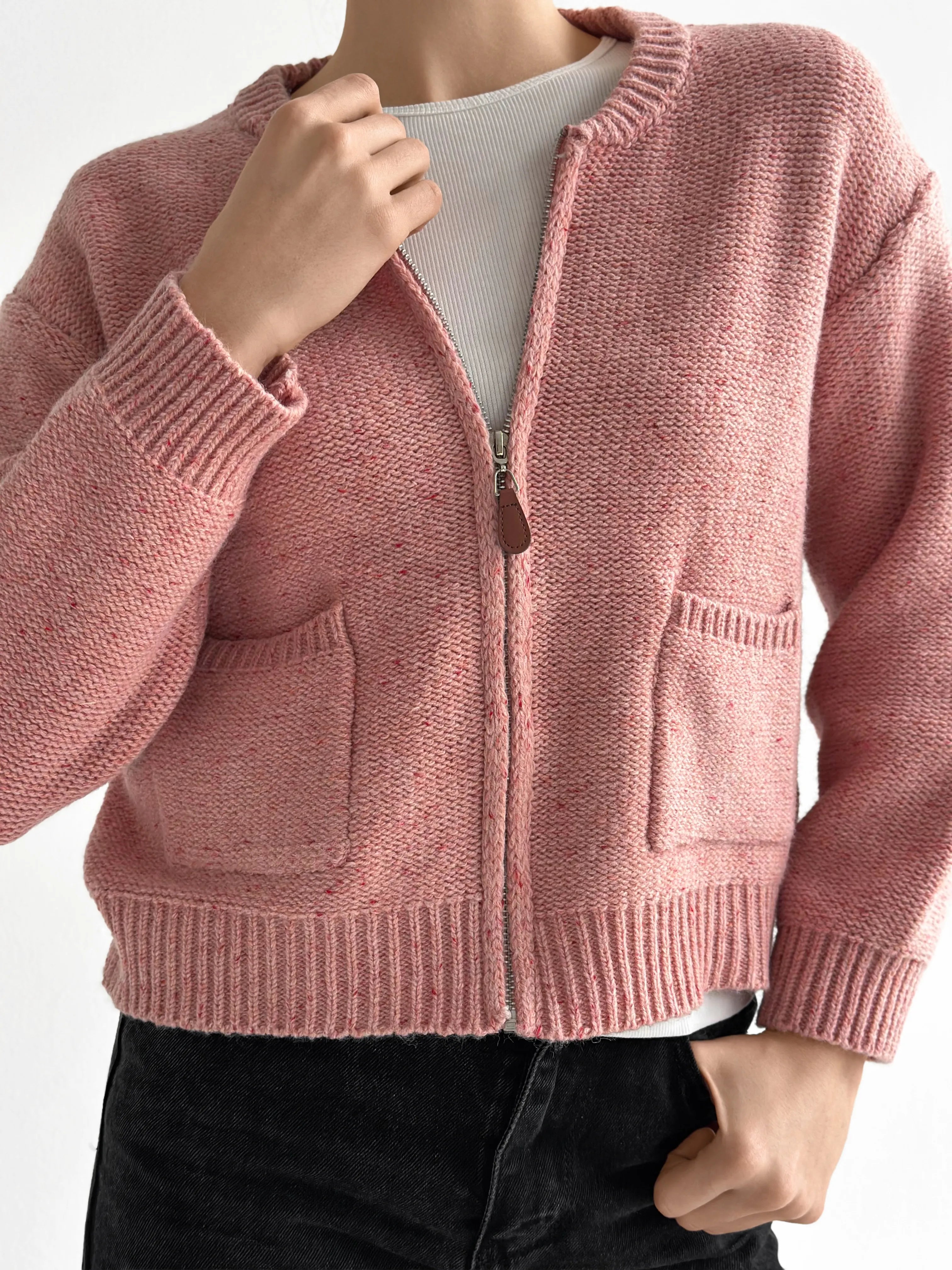 Pink zipper cardigan