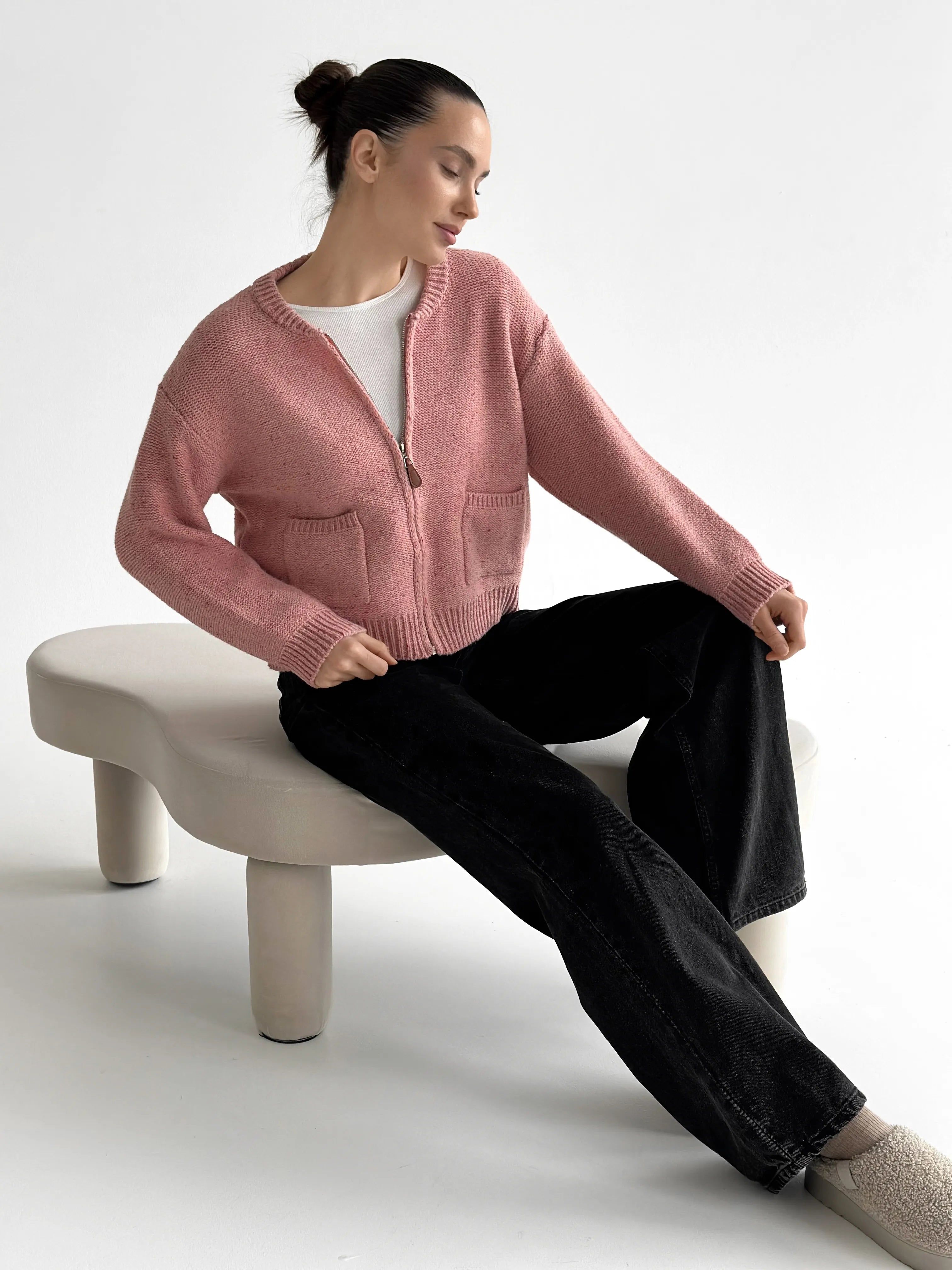 Pink zipper cardigan