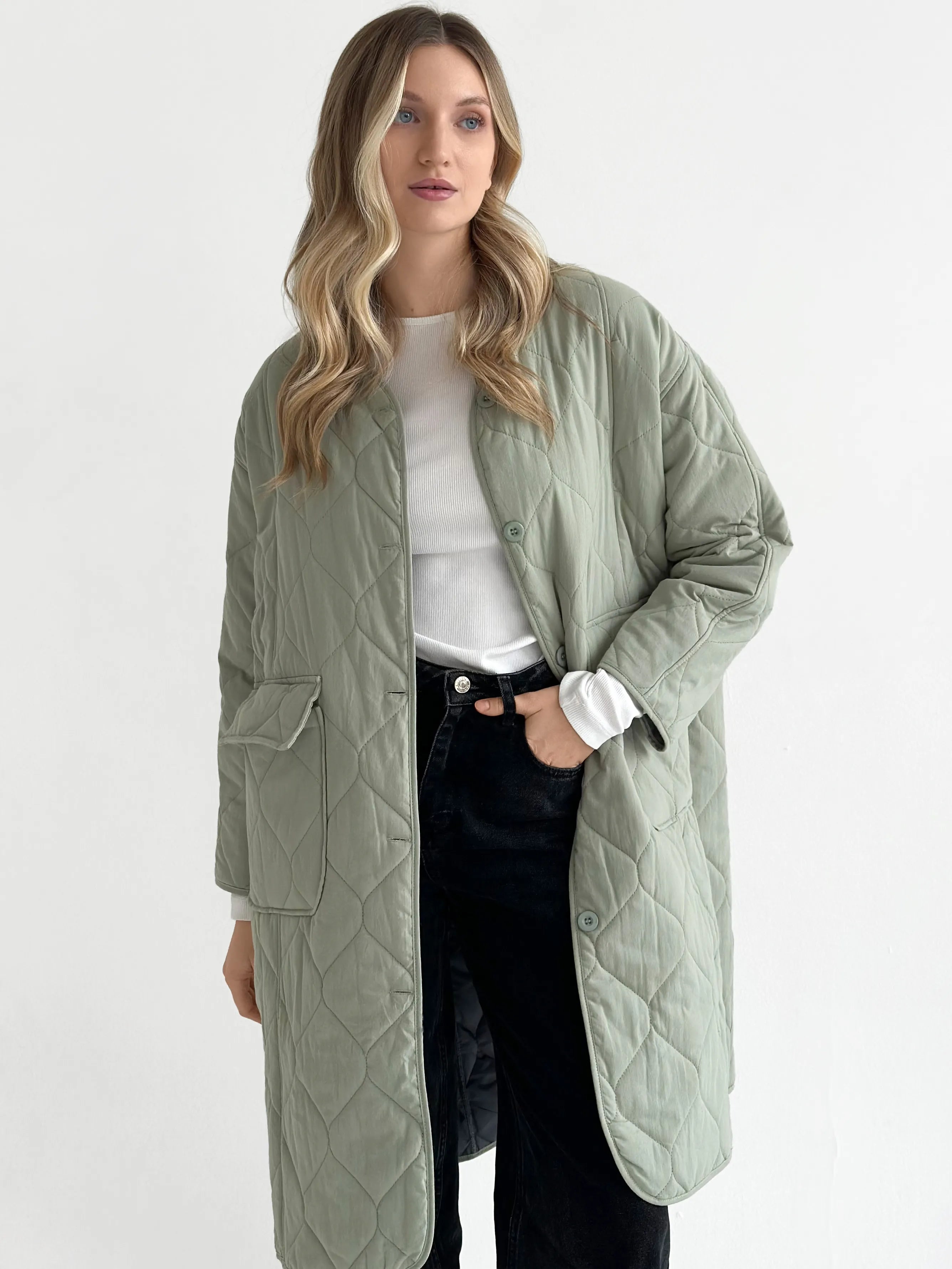 Quilted demi-season coat, olive