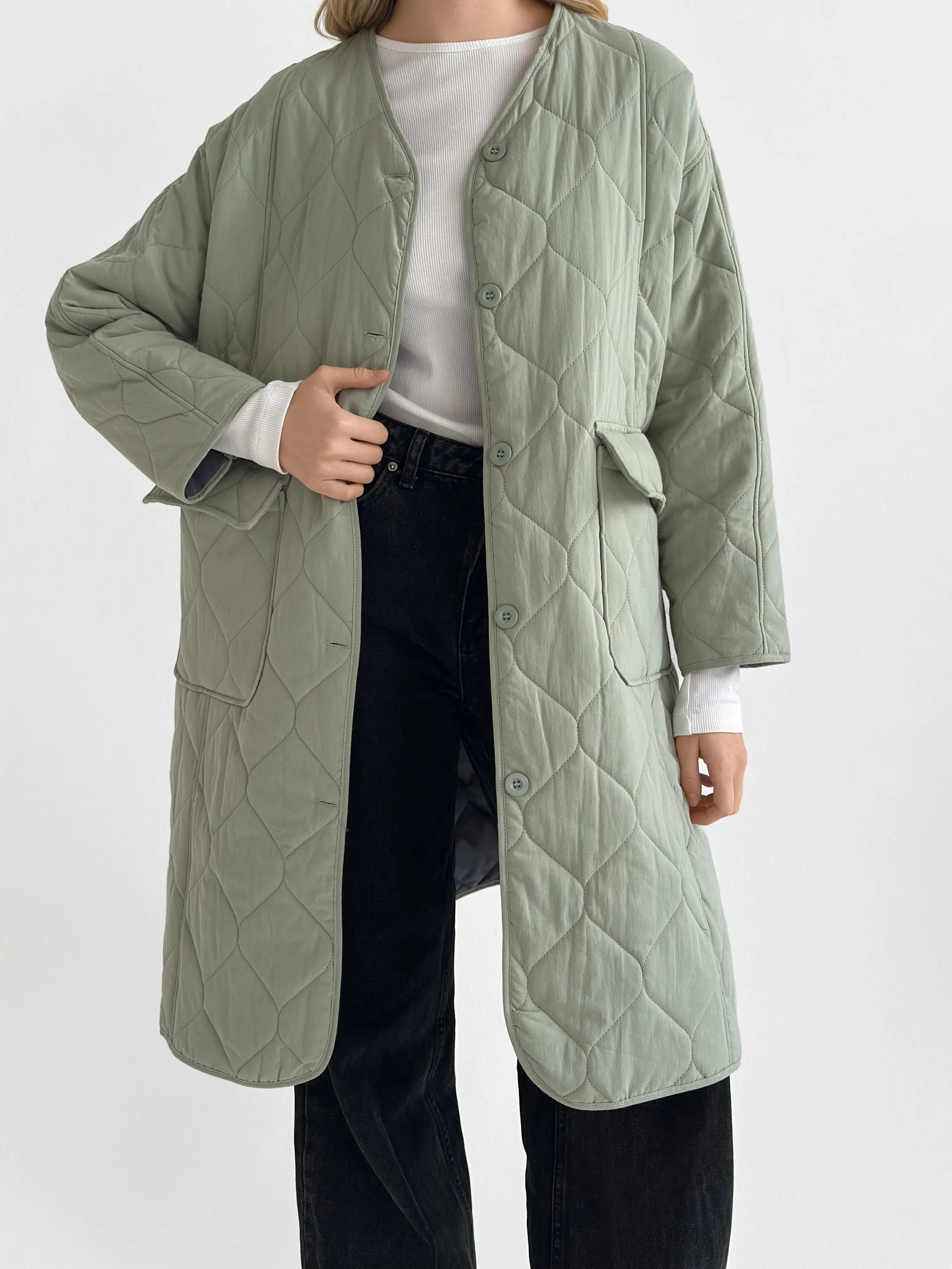 Quilted demi-season coat, olive