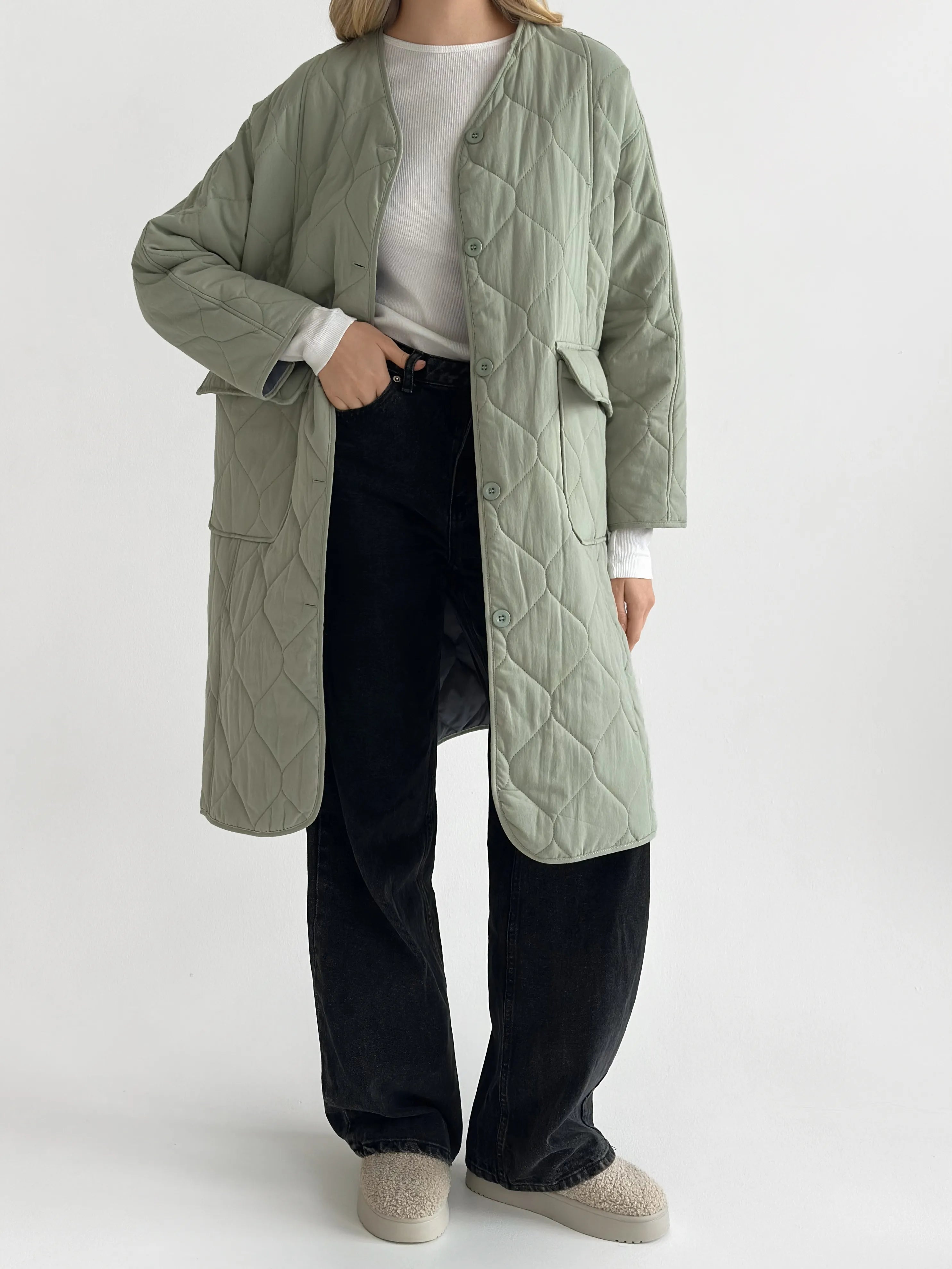 Quilted demi-season coat, olive