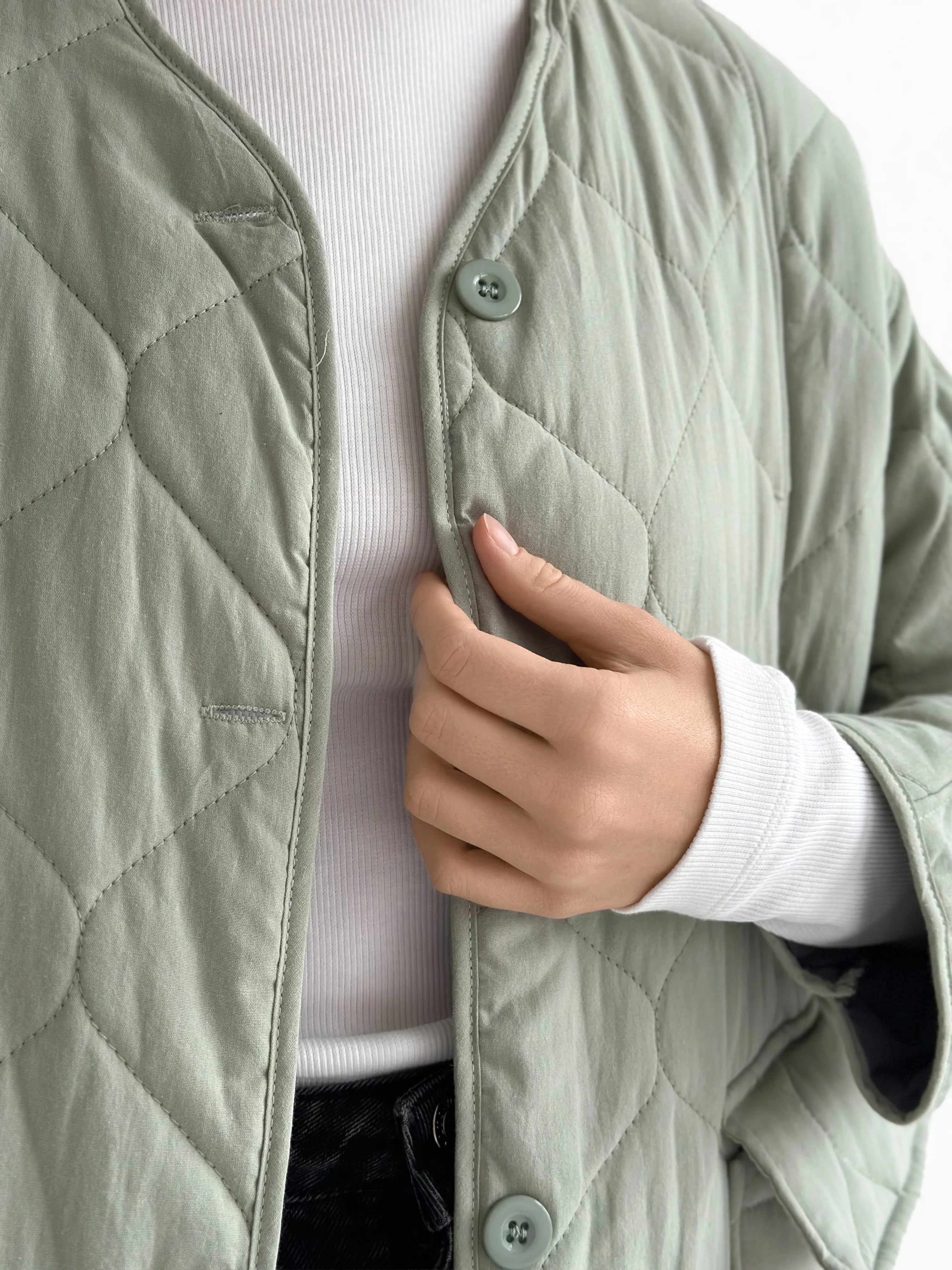 Quilted demi-season coat, olive