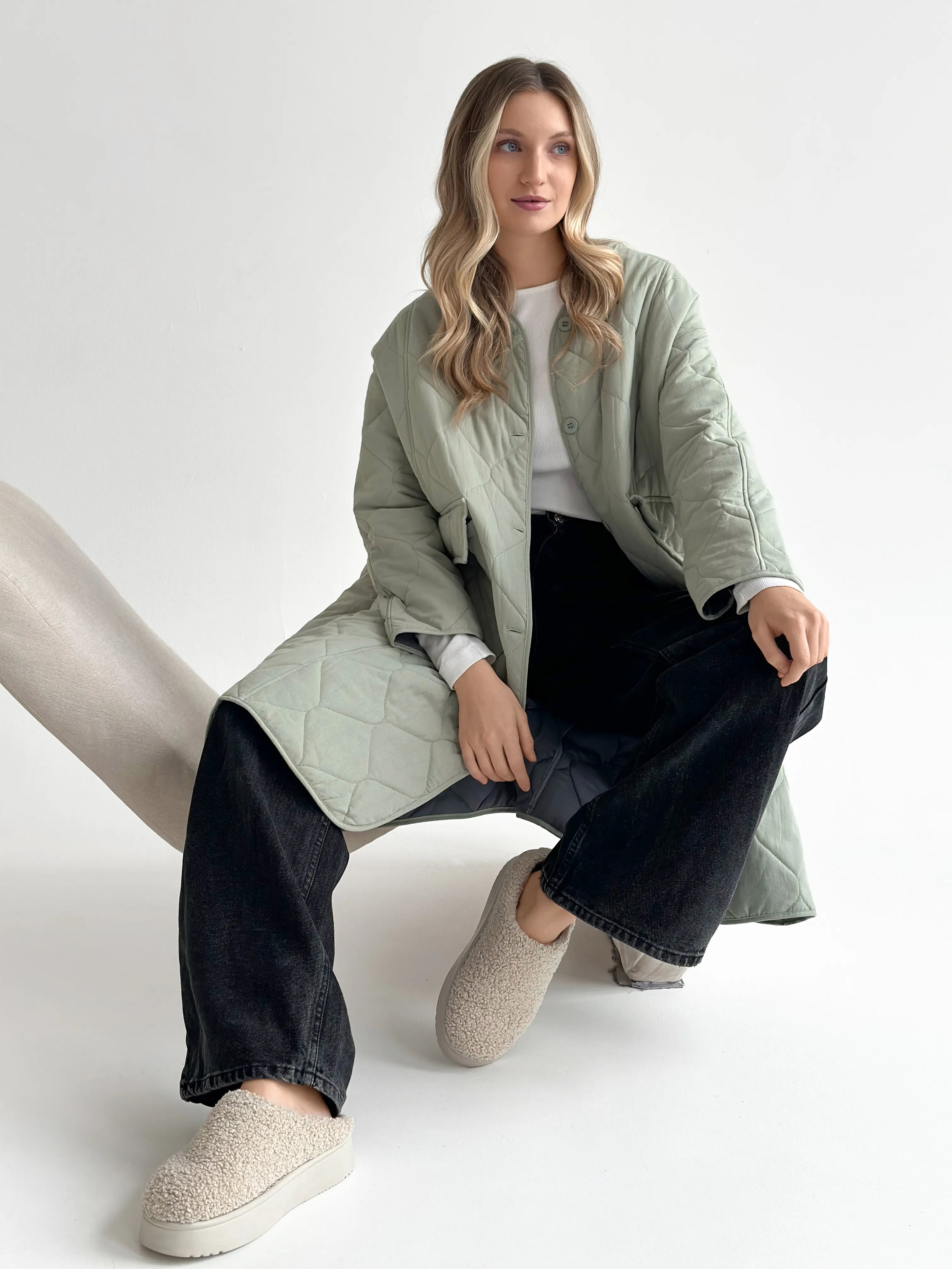 Quilted demi-season coat, olive