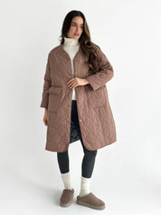 Quilted demi-season coat, mocha