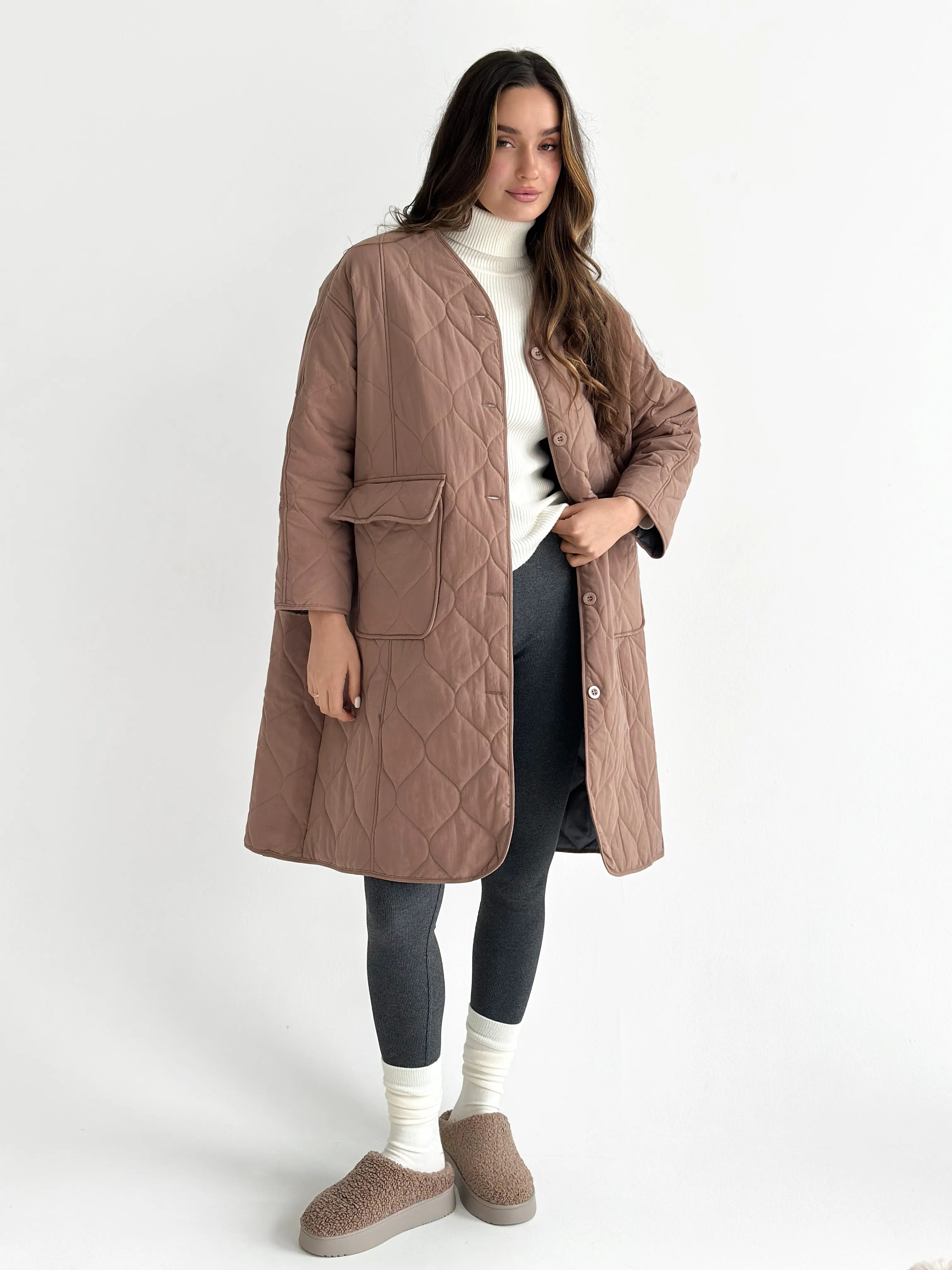 Quilted demi-season coat, mocha
