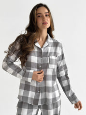 Flannel pajama set "large gray check" on milky