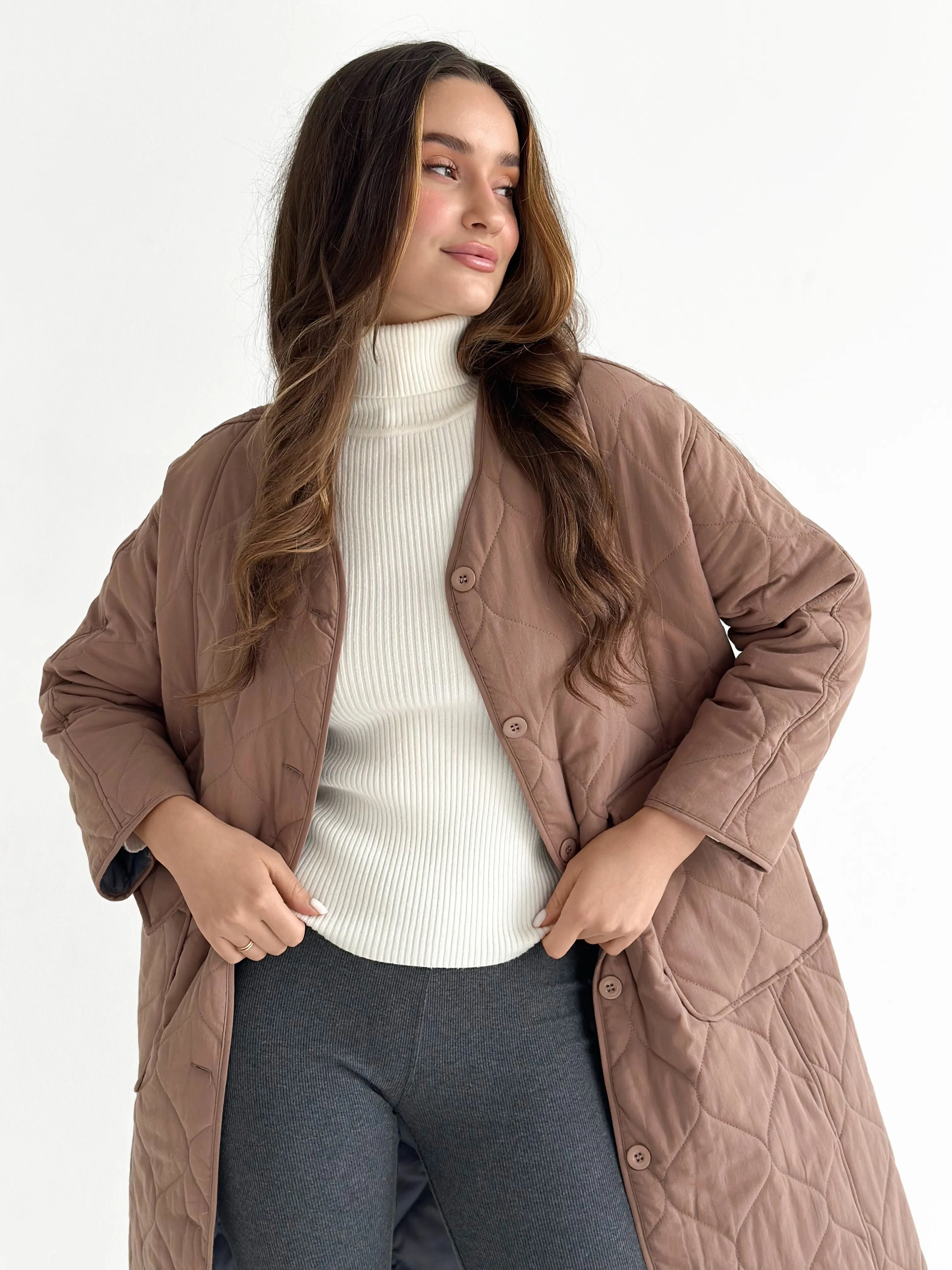 Quilted demi-season coat, mocha