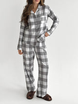 Flannel pajama set "large gray check" on milky