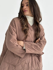 Quilted demi-season coat, mocha