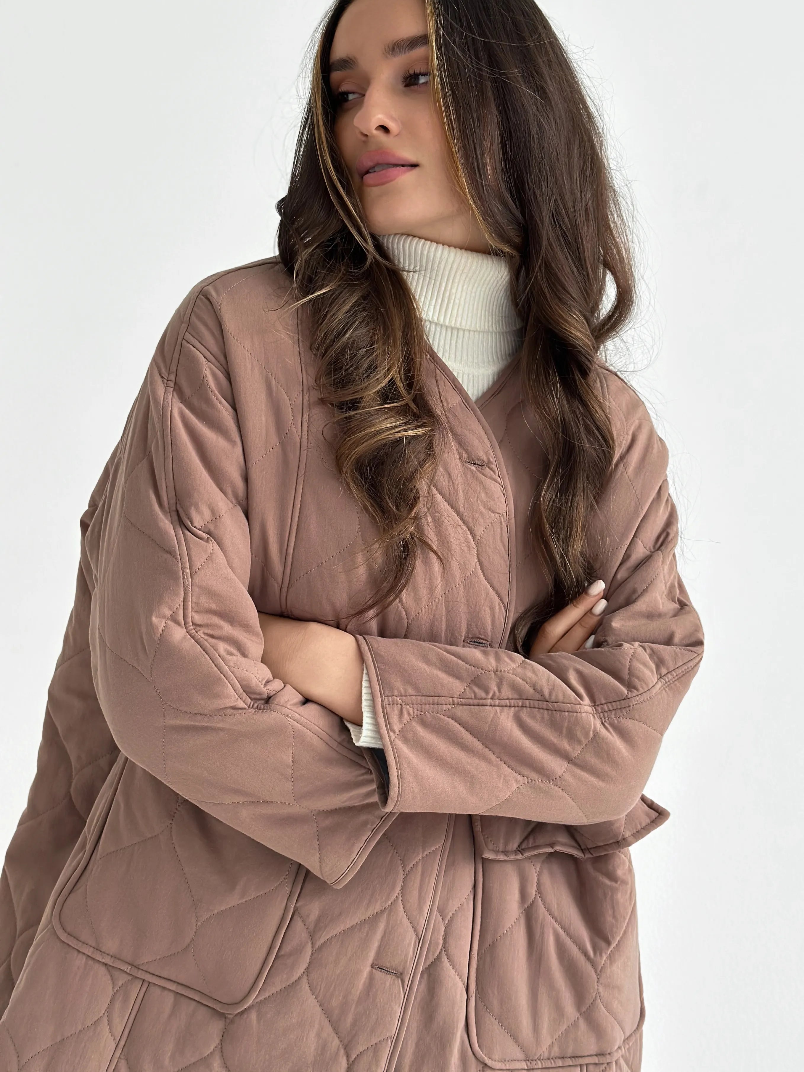 Quilted demi-season coat, mocha