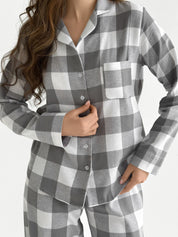 Flannel pajama set "large gray check" on milky