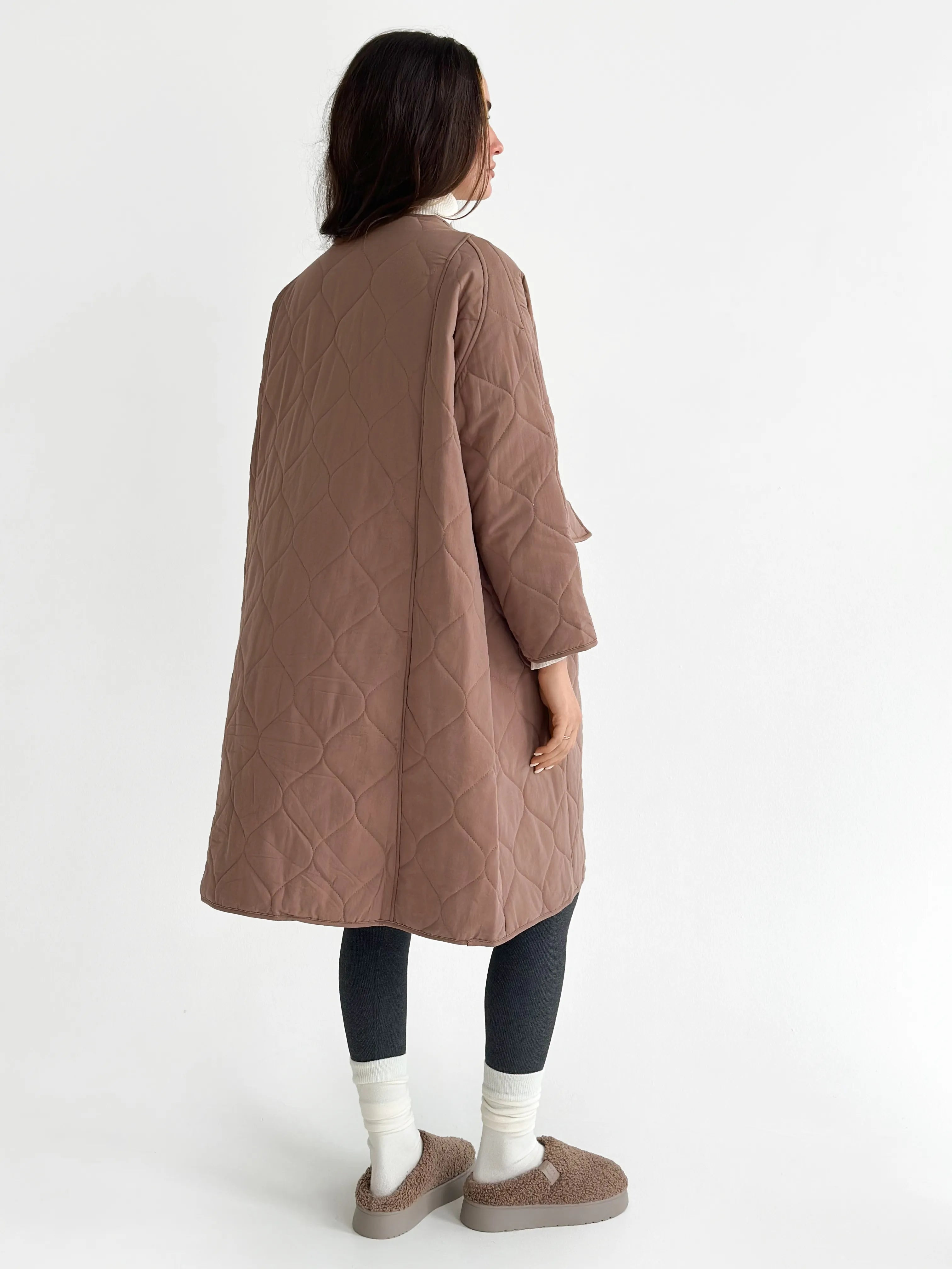 Quilted demi-season coat, mocha