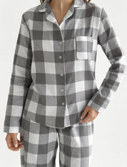 Flannel pajama set "large gray check" on milky