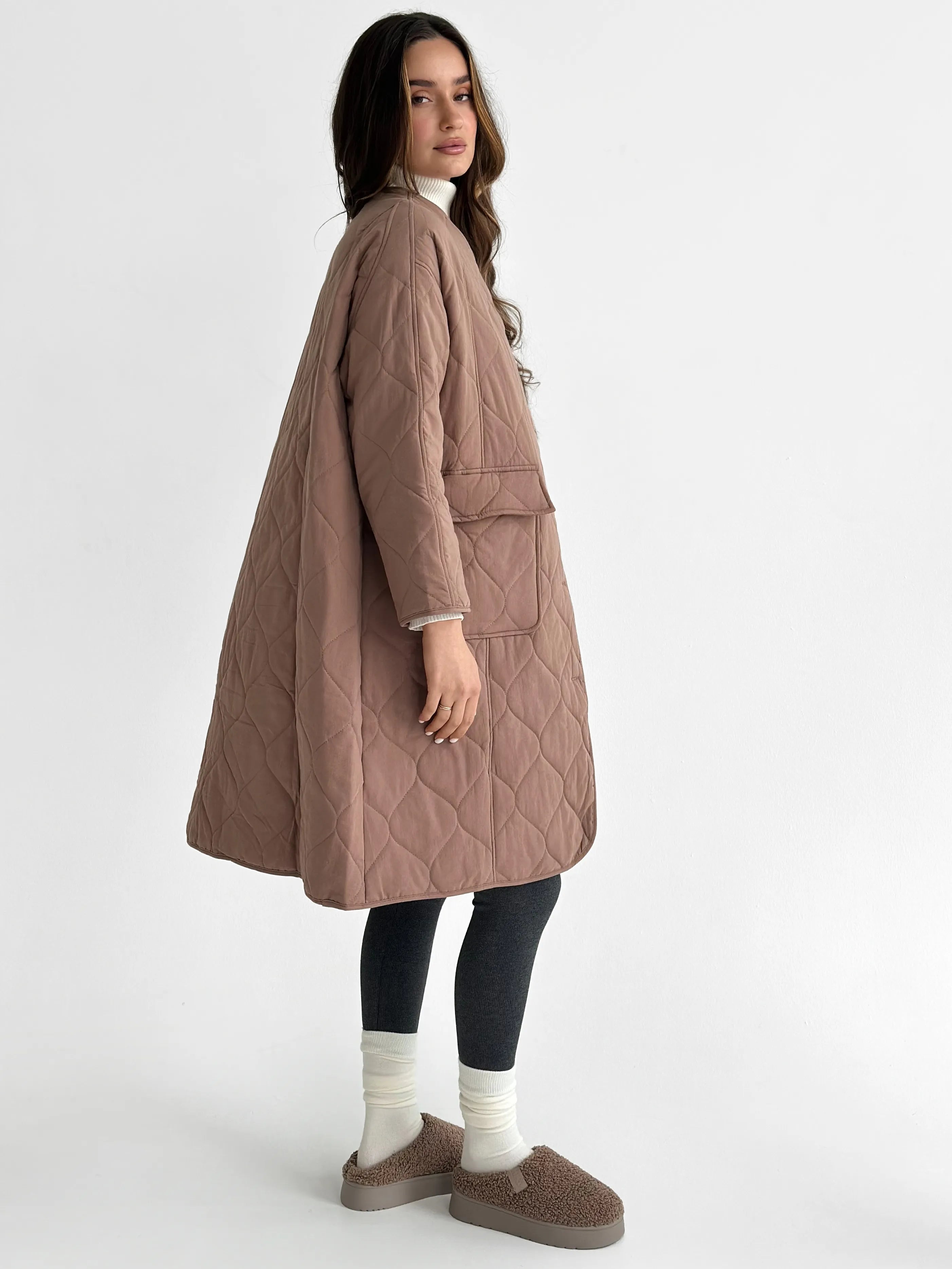Quilted demi-season coat, mocha