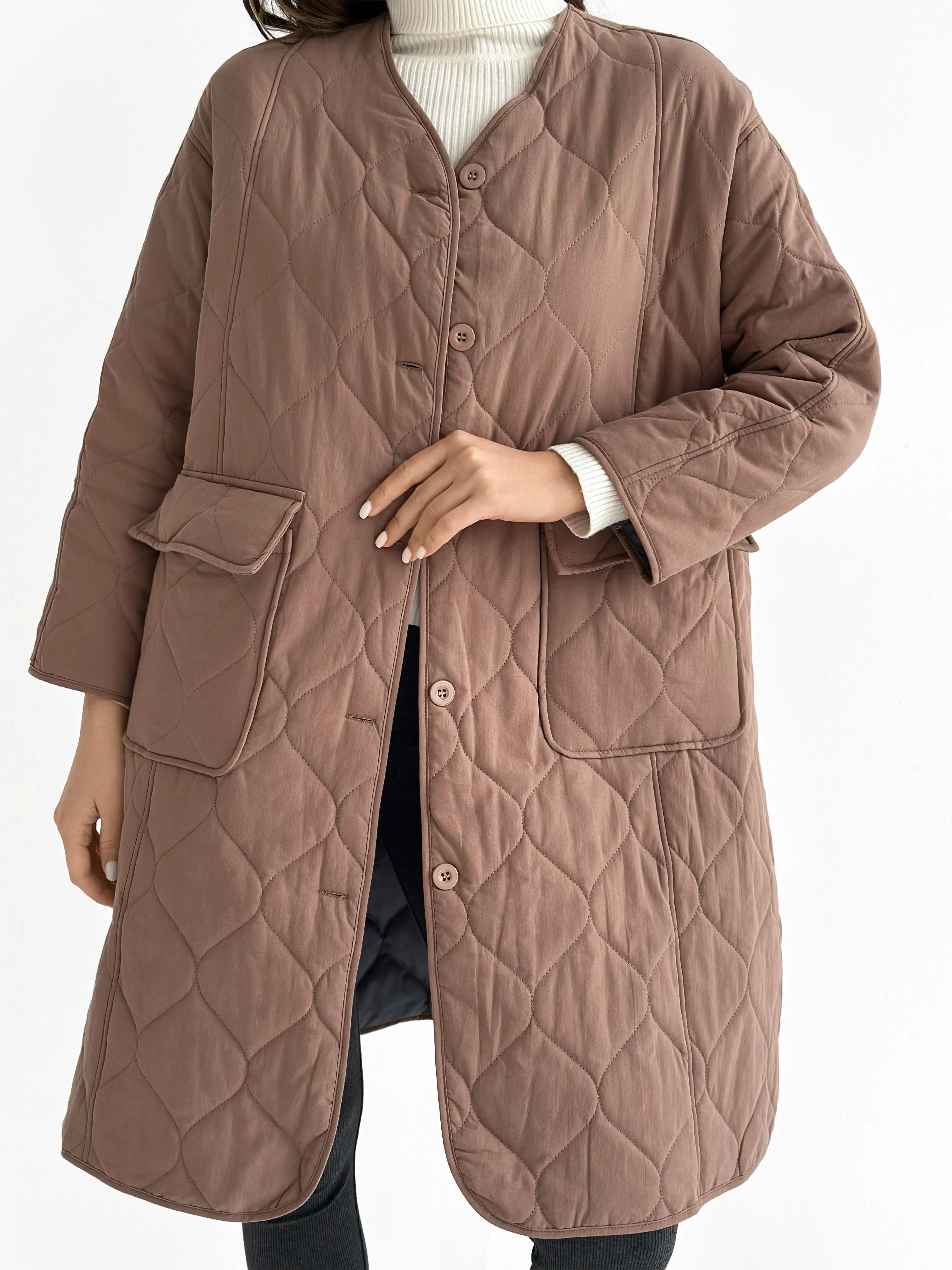 Quilted demi-season coat, mocha