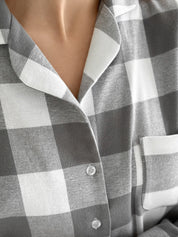 Flannel pajama set "large gray check" on milky