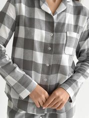 Flannel pajama set "large gray check" on milky
