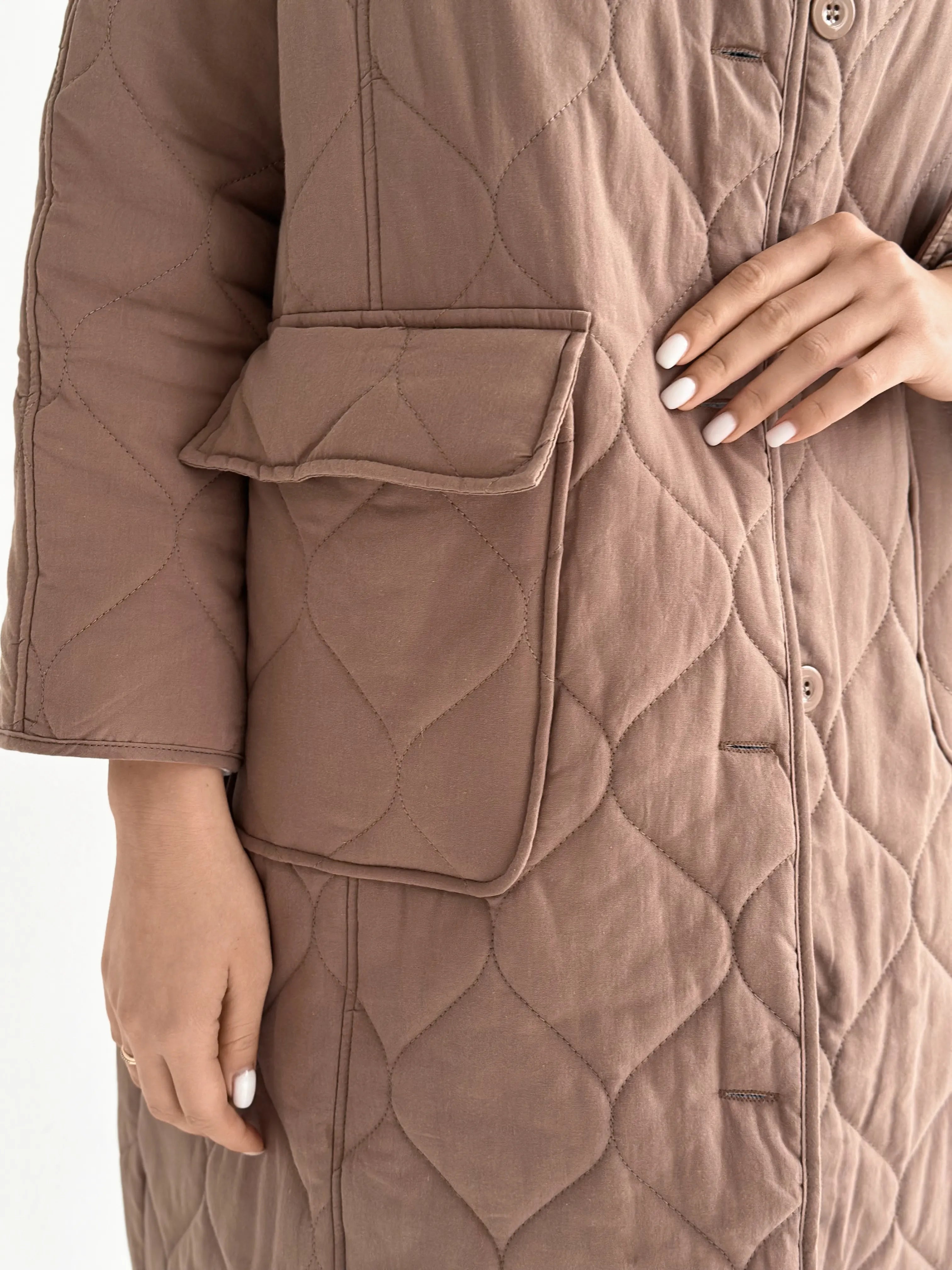Quilted demi-season coat, mocha
