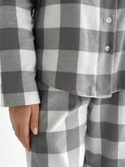 Flannel pajama set "large gray check" on milky