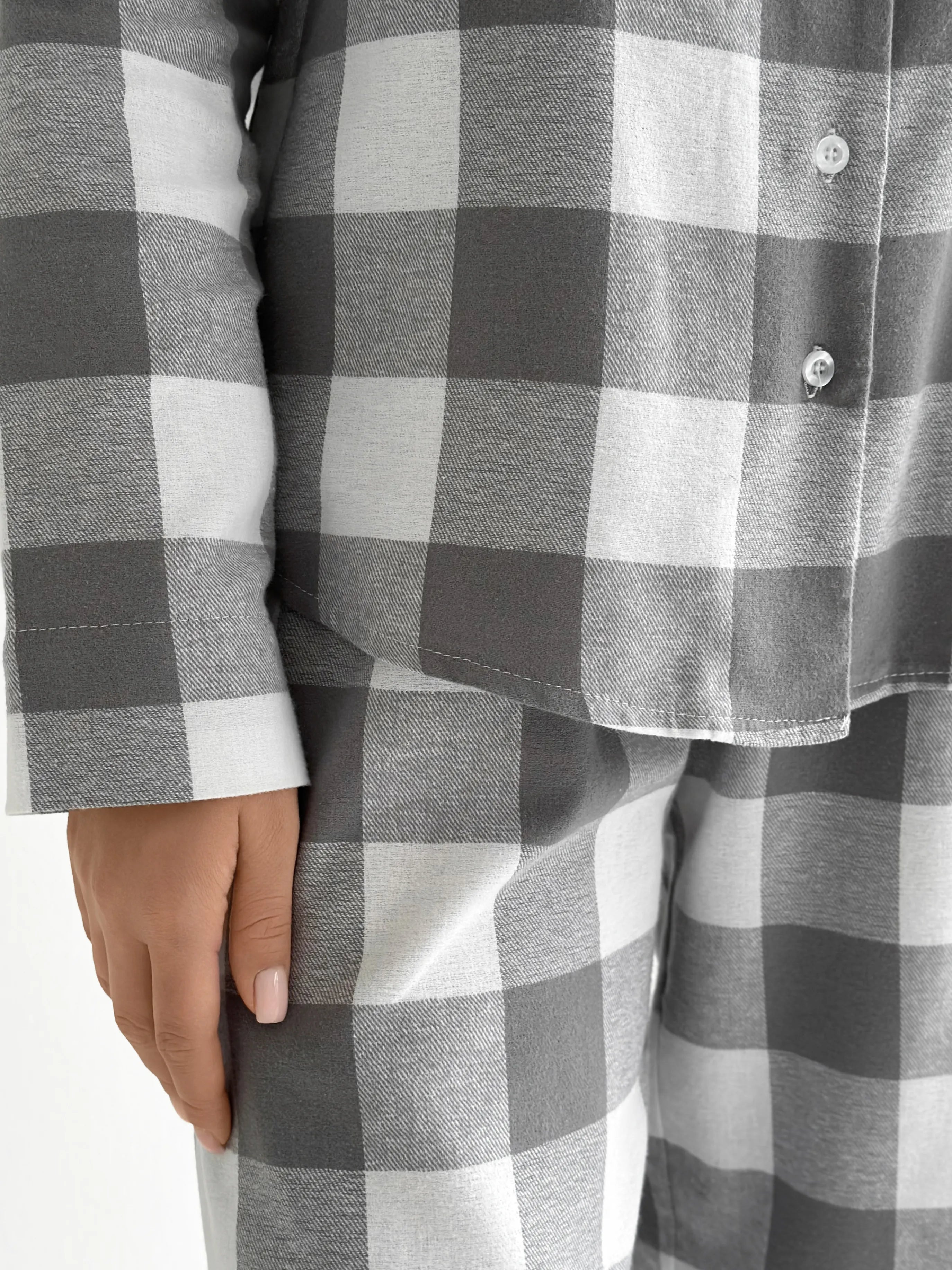 Flannel pajama set "large gray check" on milky