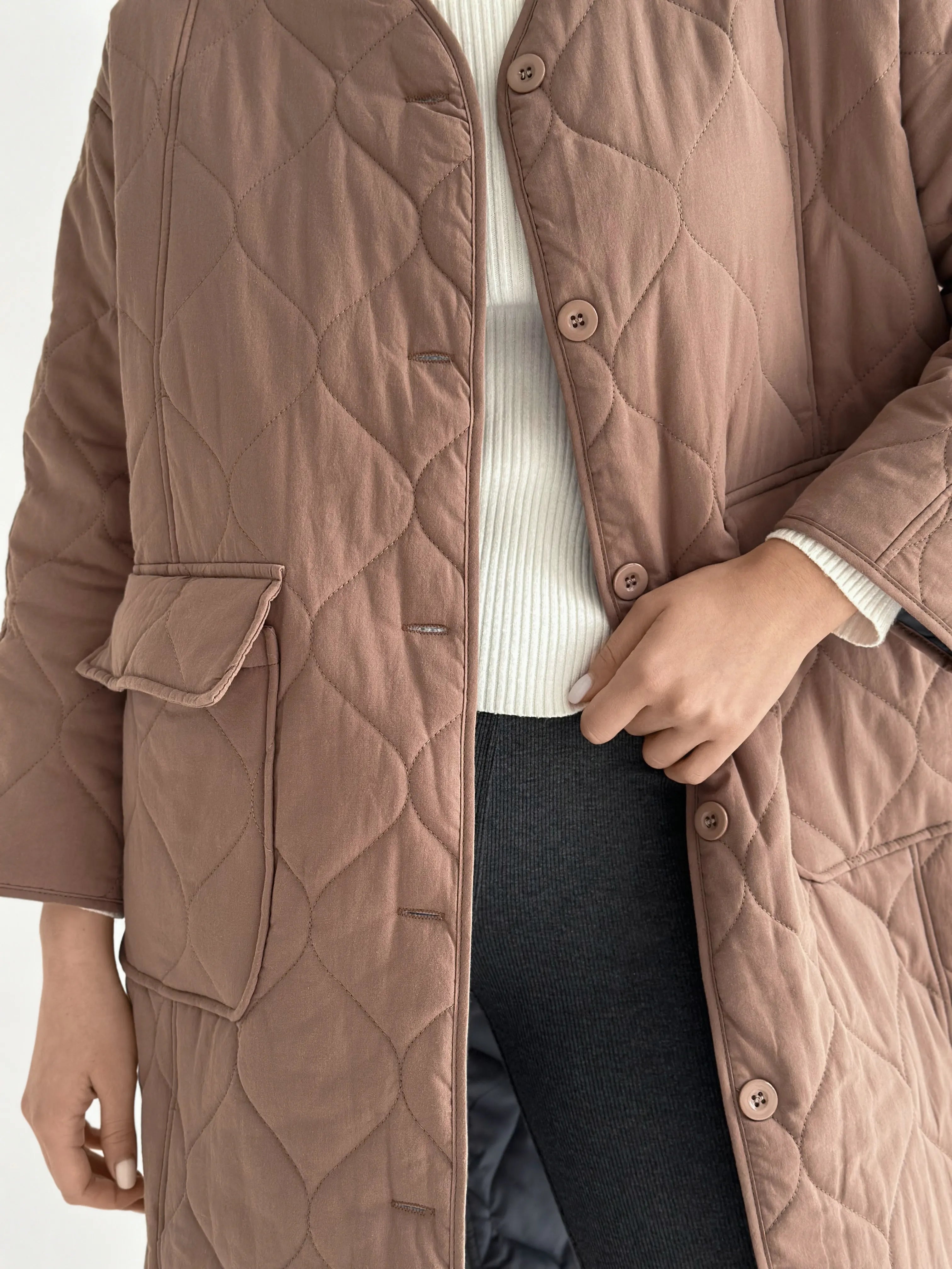 Quilted demi-season coat, mocha