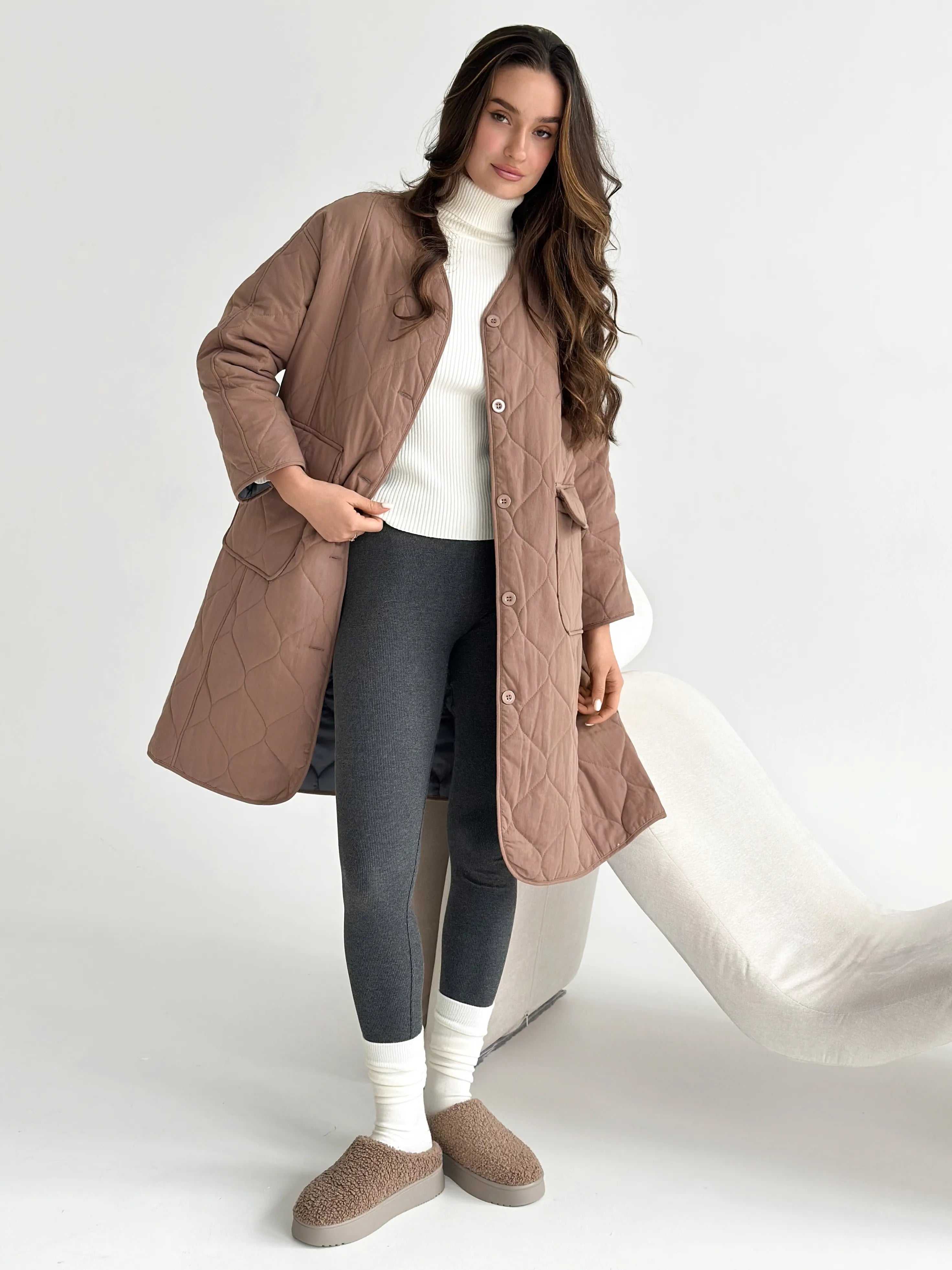 Quilted demi-season coat, mocha