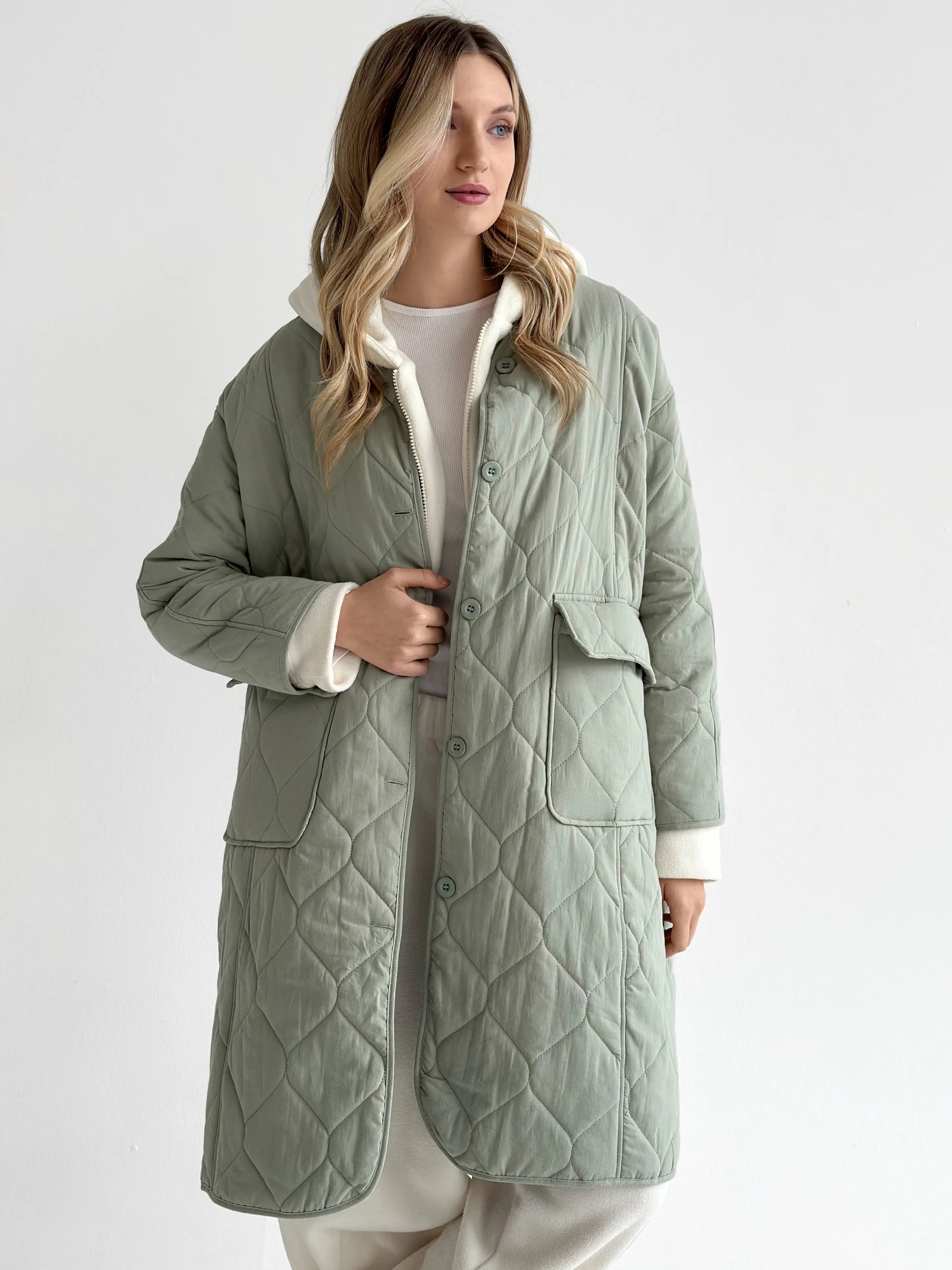 Quilted demi-season coat, olive