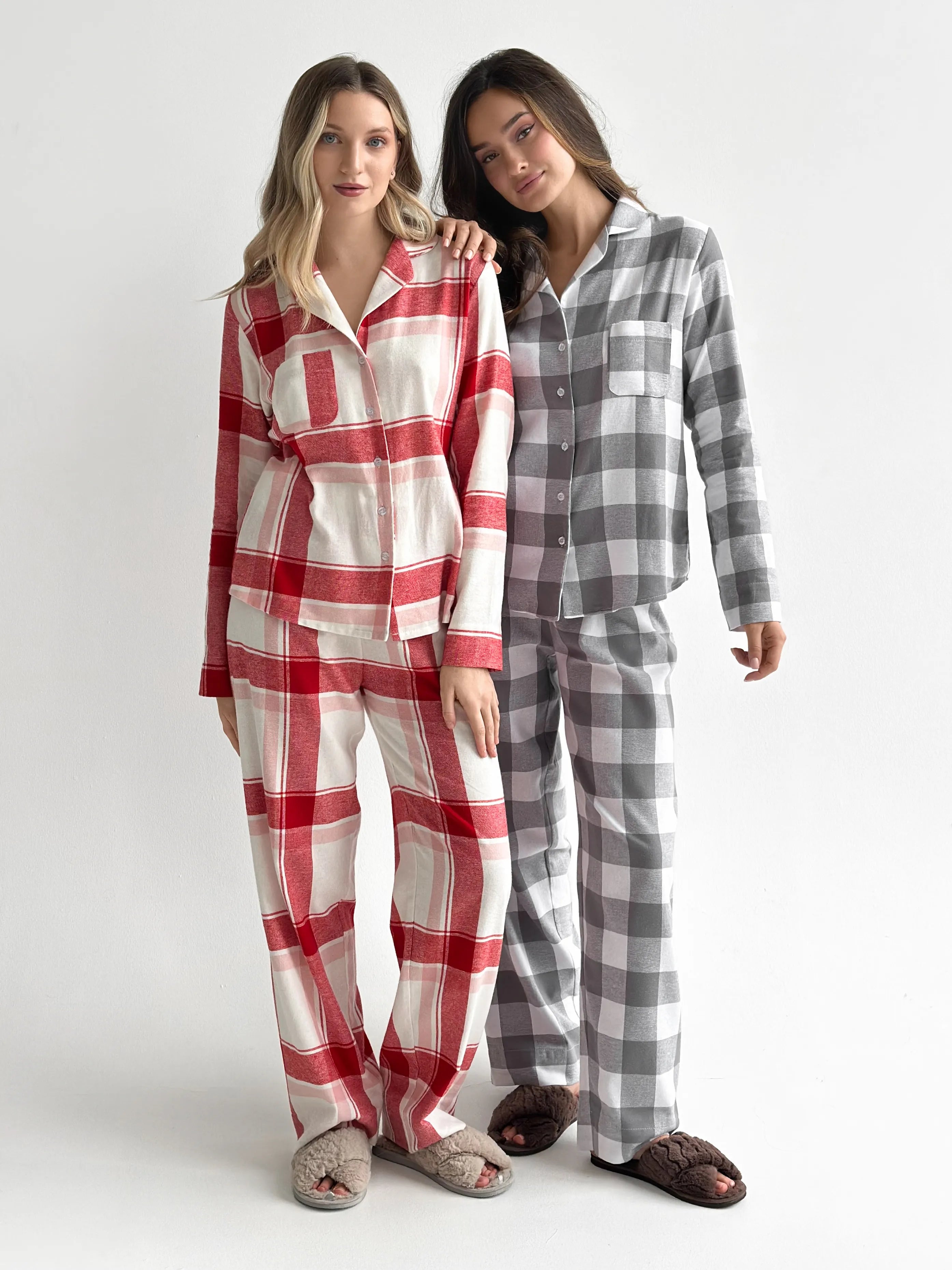 Flannel pajama set "red check" on milky