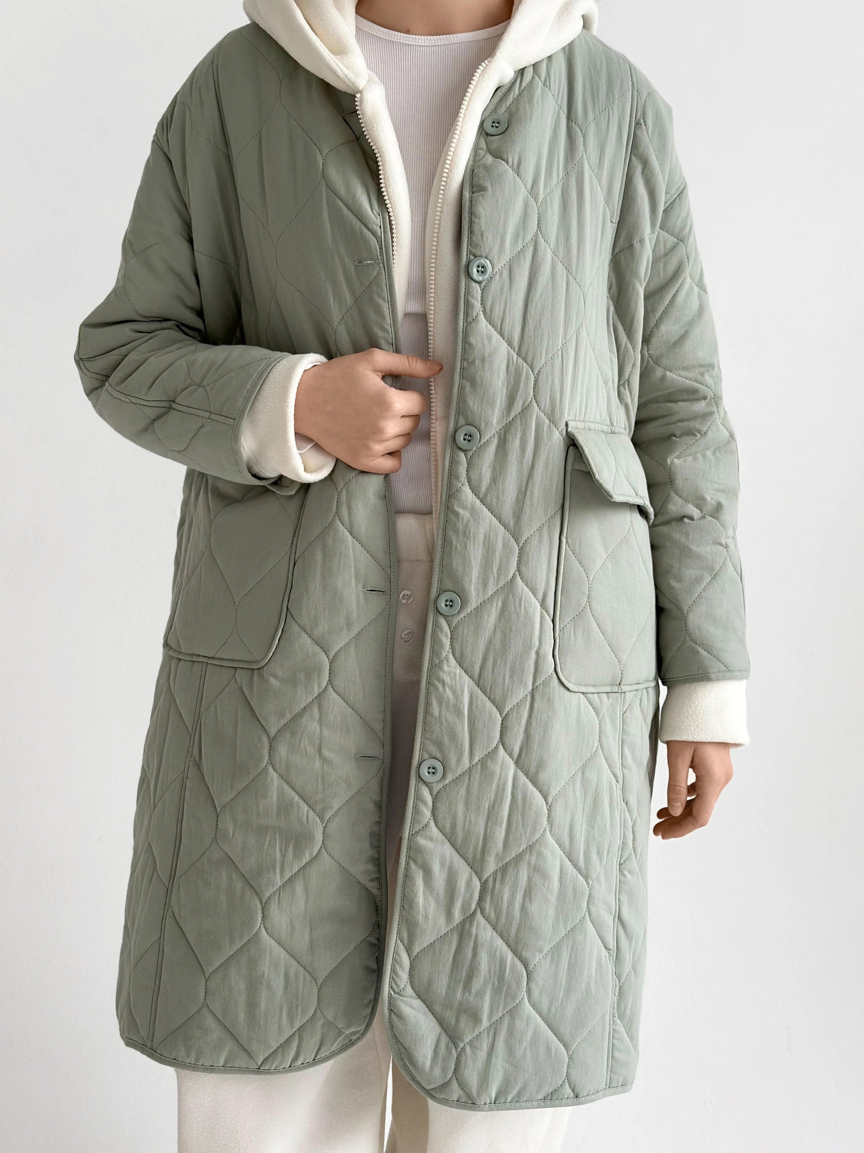 Quilted demi-season coat, olive