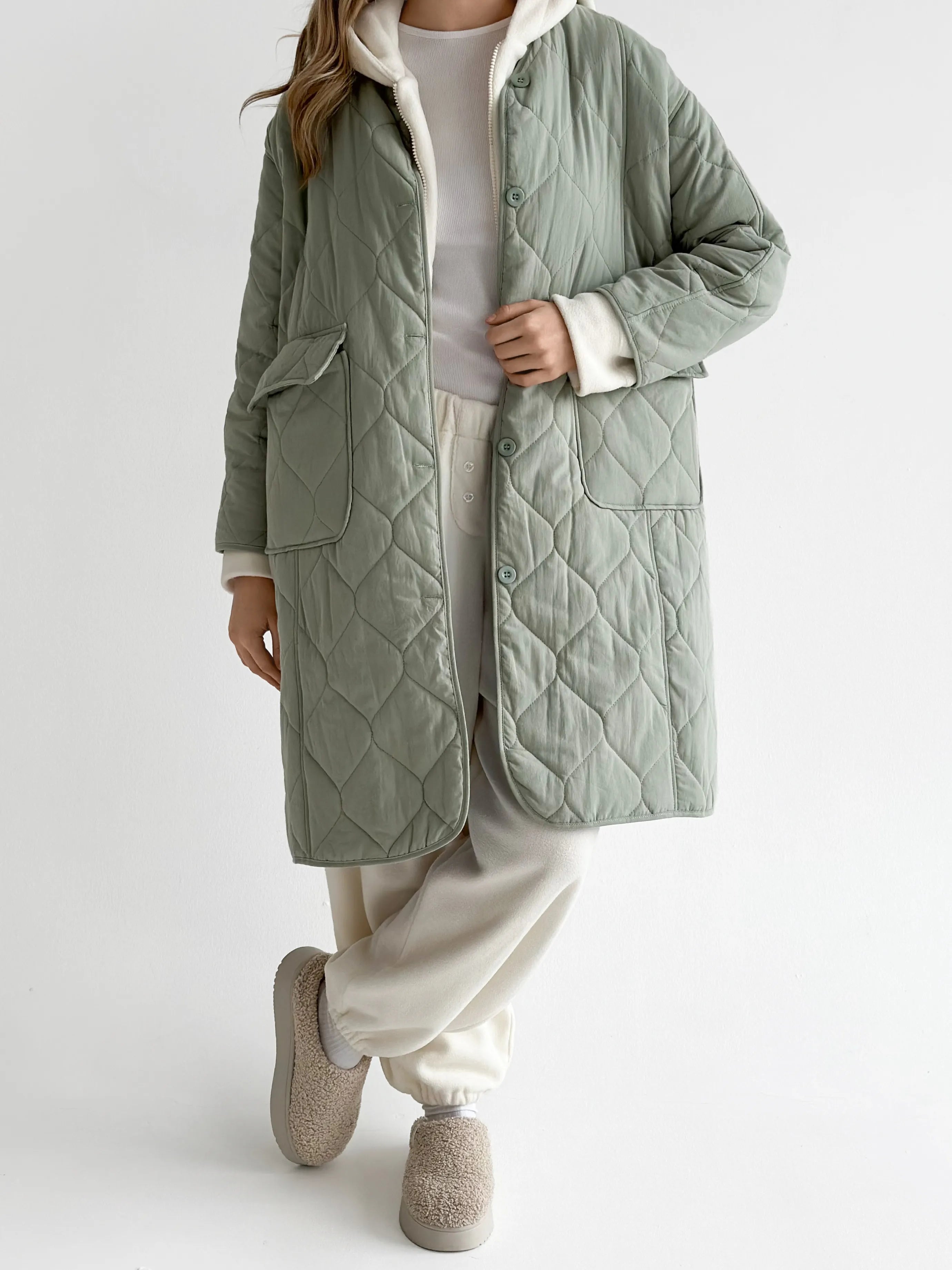 Quilted demi-season coat, olive