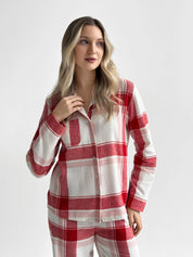 Flannel pajama set "red check" on milky
