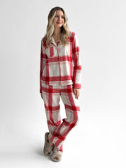 Flannel pajama set "red check" on milky