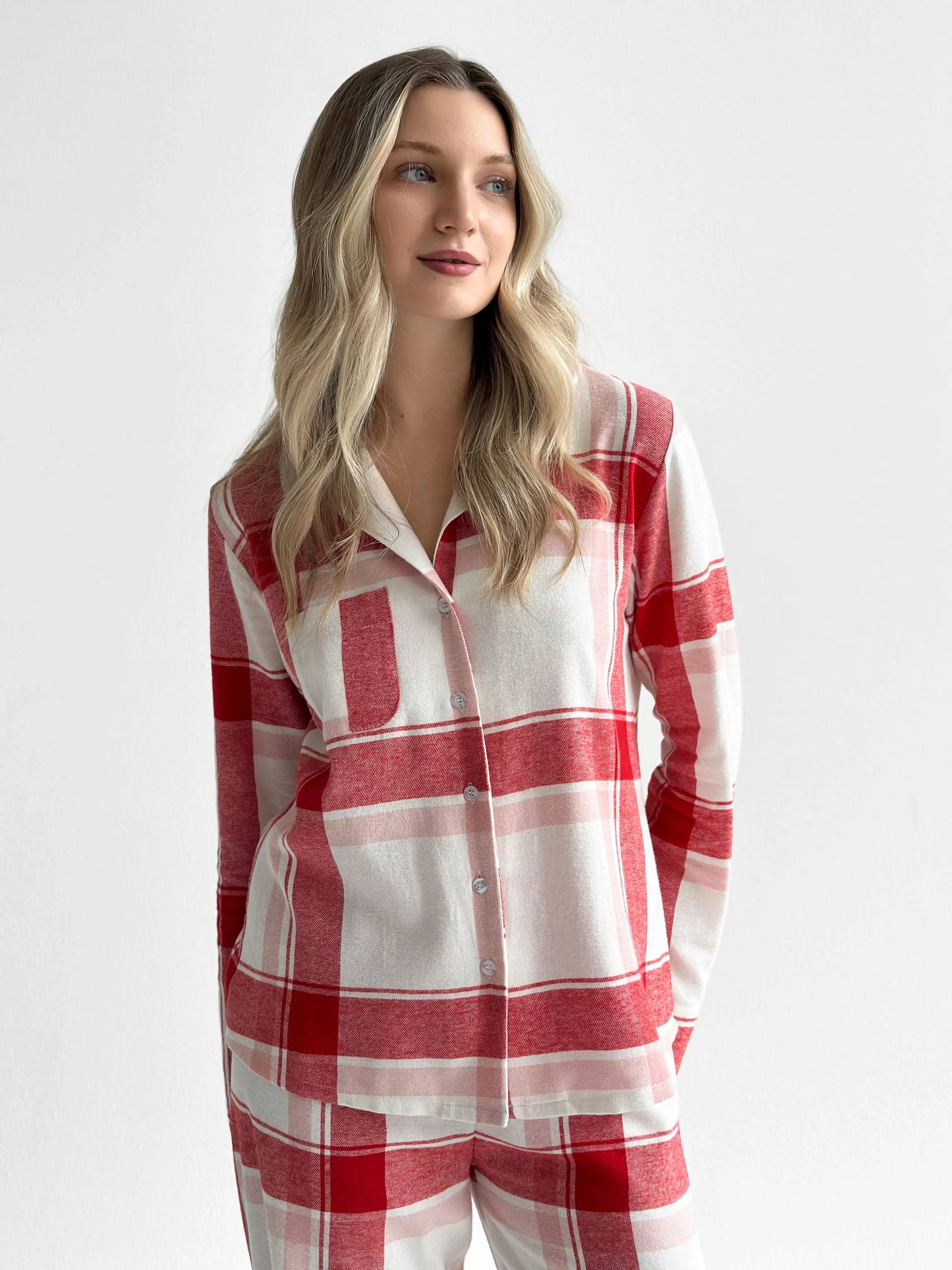Flannel pajama set "red check" on milky