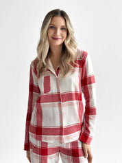 Flannel pajama set "red check" on milky