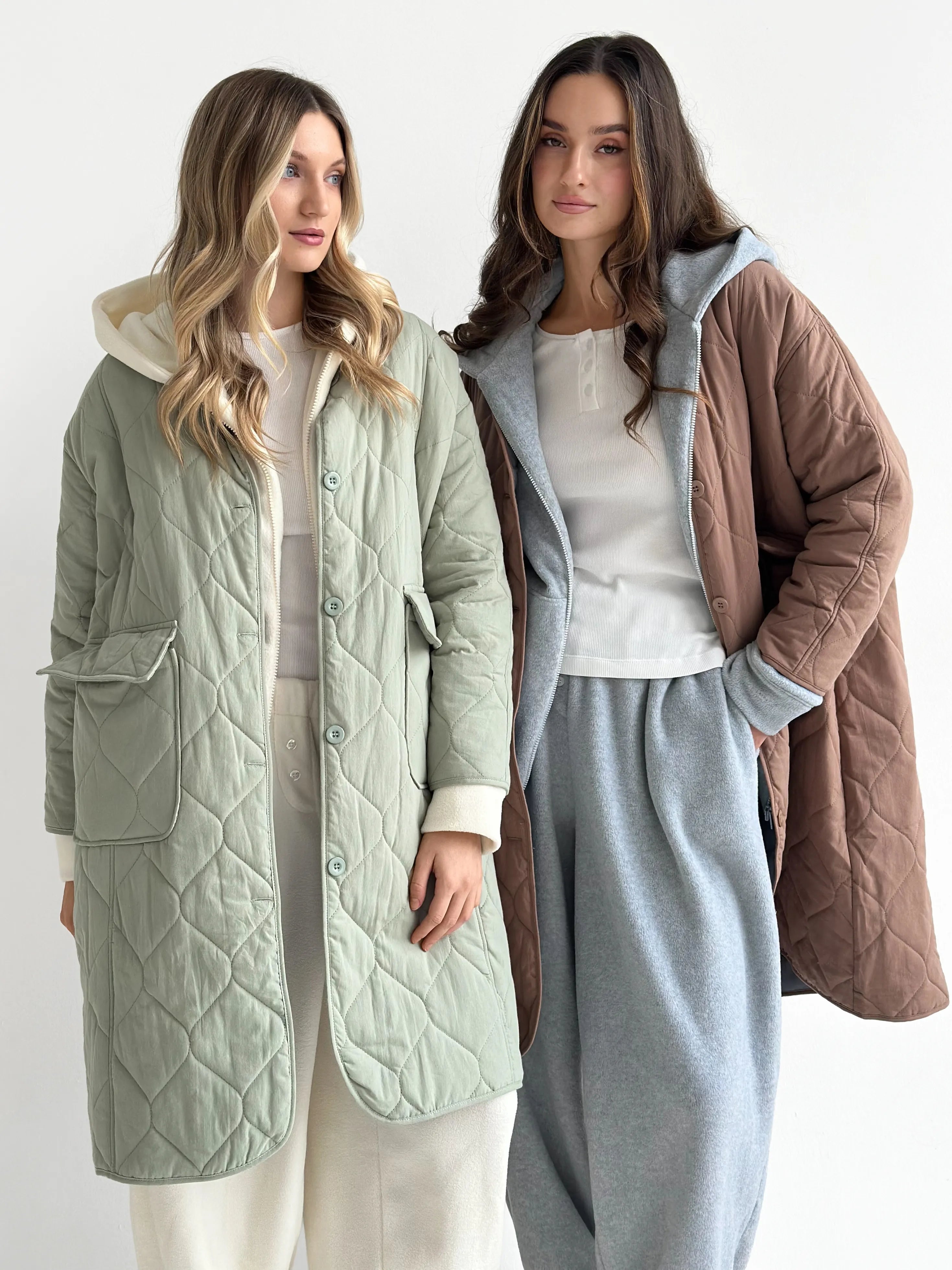 Quilted demi-season coat, mocha
