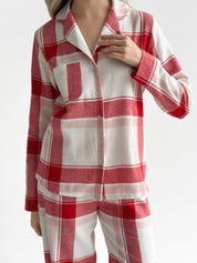 Flannel pajama set "red check" on milky