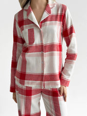 Flannel pajama set "red check" on milky