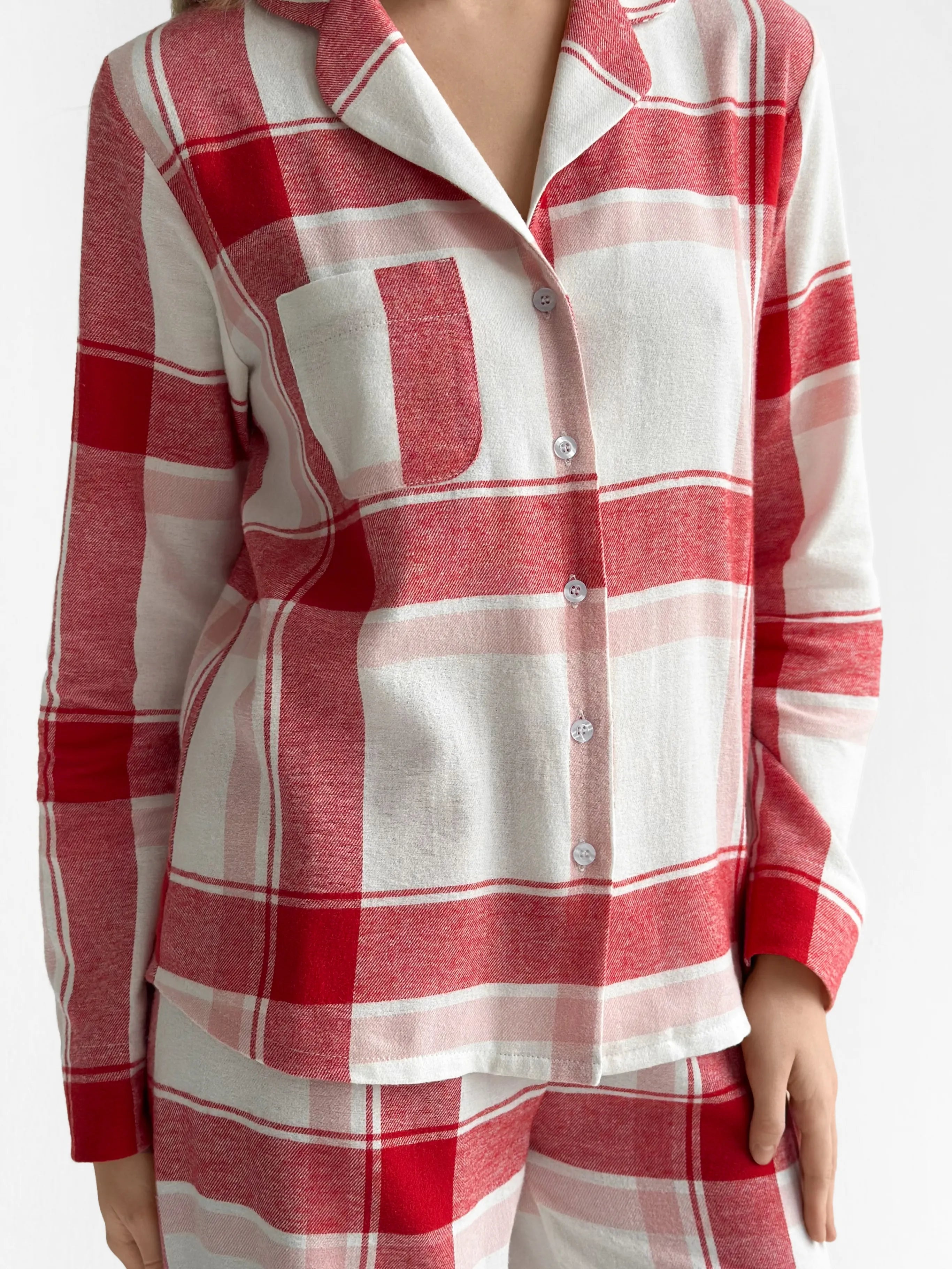 Flannel pajama set "red check" on milky